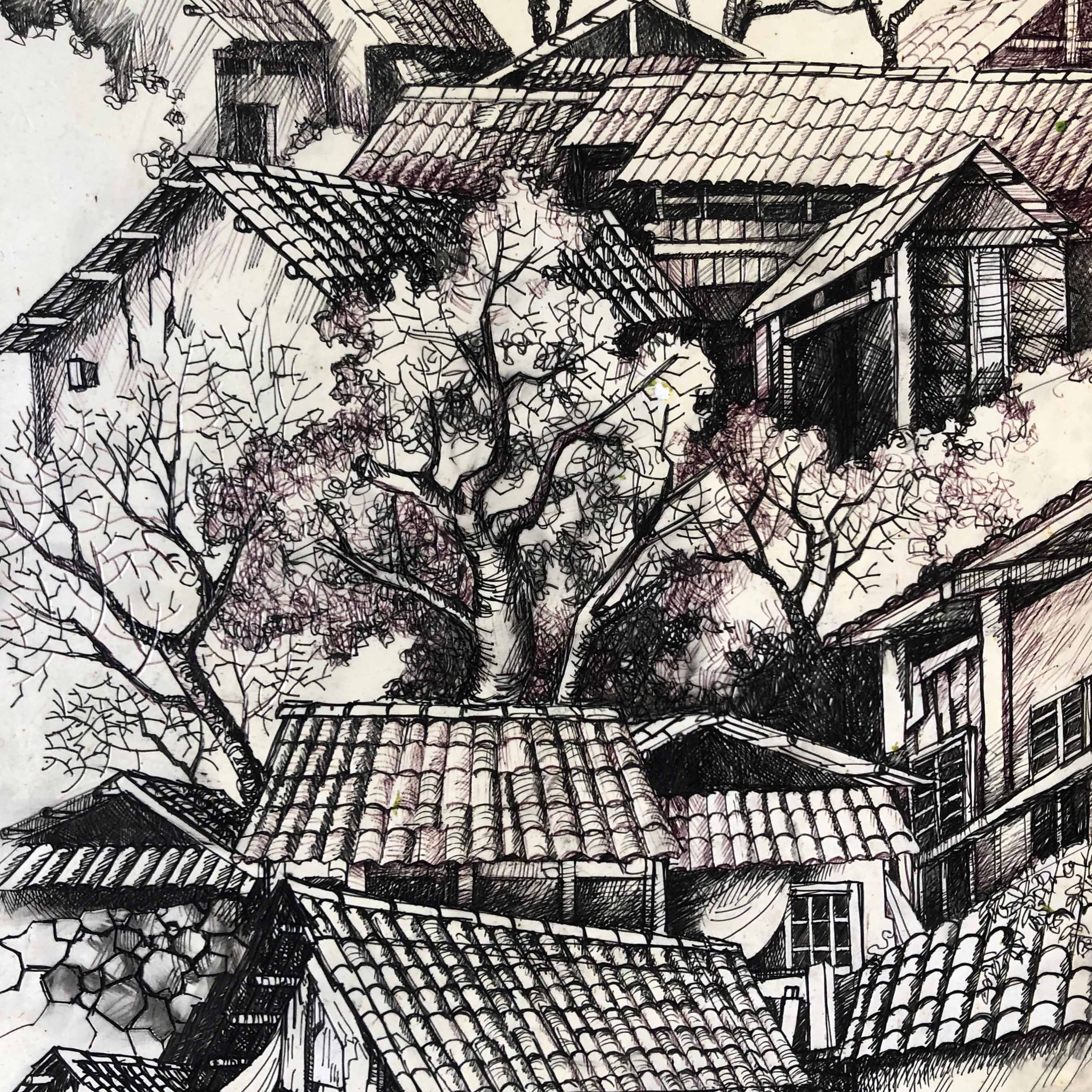 Painting of ballpoint pen and landscape of Muong Khuong work - TBB2LHAR