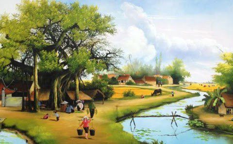 Beautiful village oil painting - LEHAIS ART
