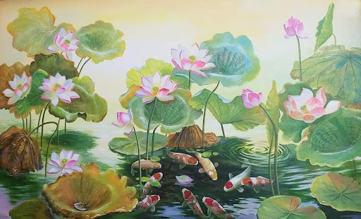 Some beautiful lotus flower paintings are painted with acrylic paints