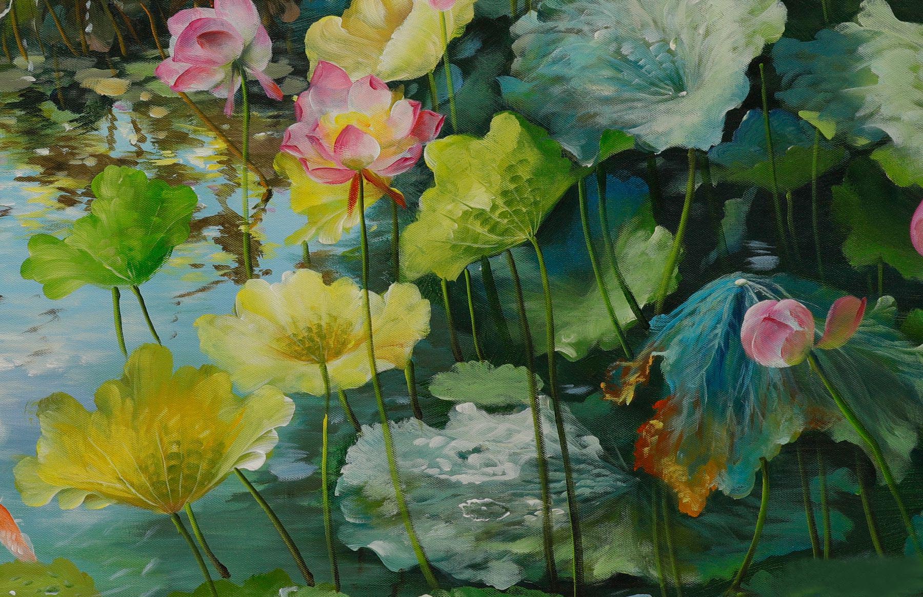 Một số mẫu tranh hoa sen tuyệt đẹp được vẽ bằng chất liệu sơn acrylic 4