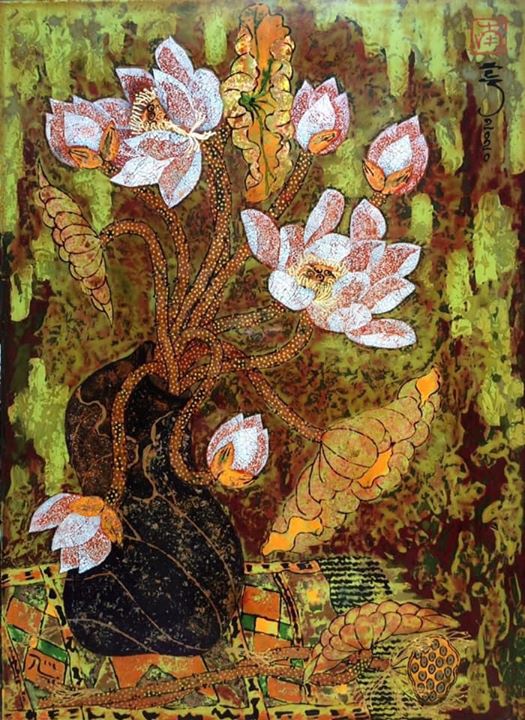 Những bức tranh sơn mài hoa sen đẹp và mang đậm nét văn hoá Việt 2