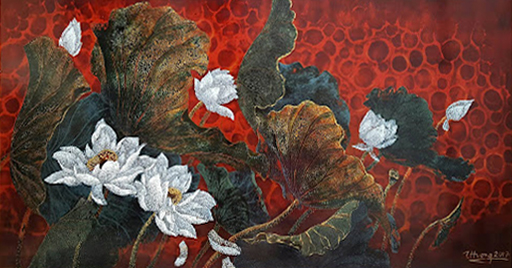 Những bức tranh sơn mài hoa sen đẹp và mang đậm nét văn hoá Việt 7