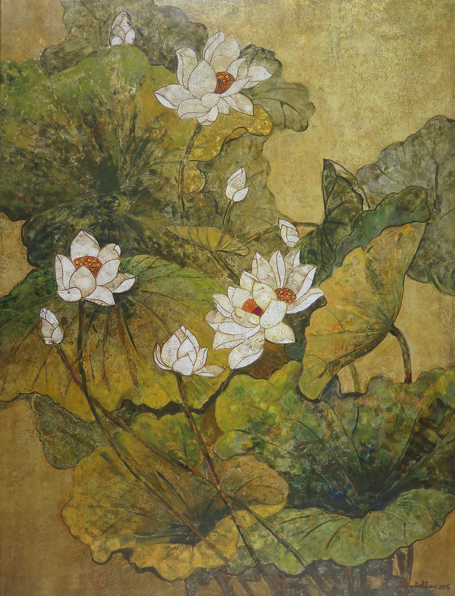 Những bức tranh sơn mài hoa sen đẹp và mang đậm nét văn hoá Việt 9