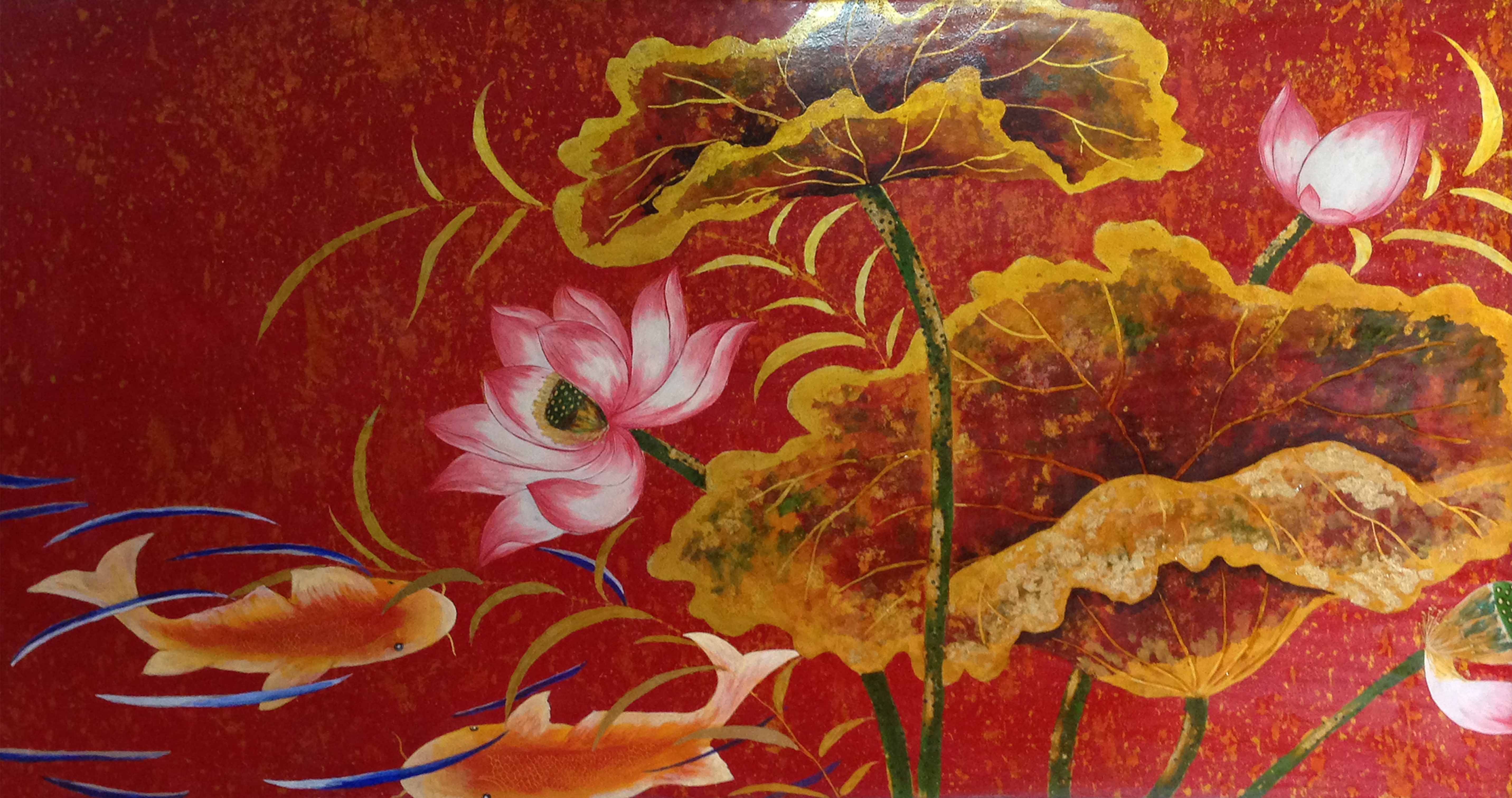 Những bức tranh sơn mài hoa sen đẹp và mang đậm nét văn hoá Việt 11