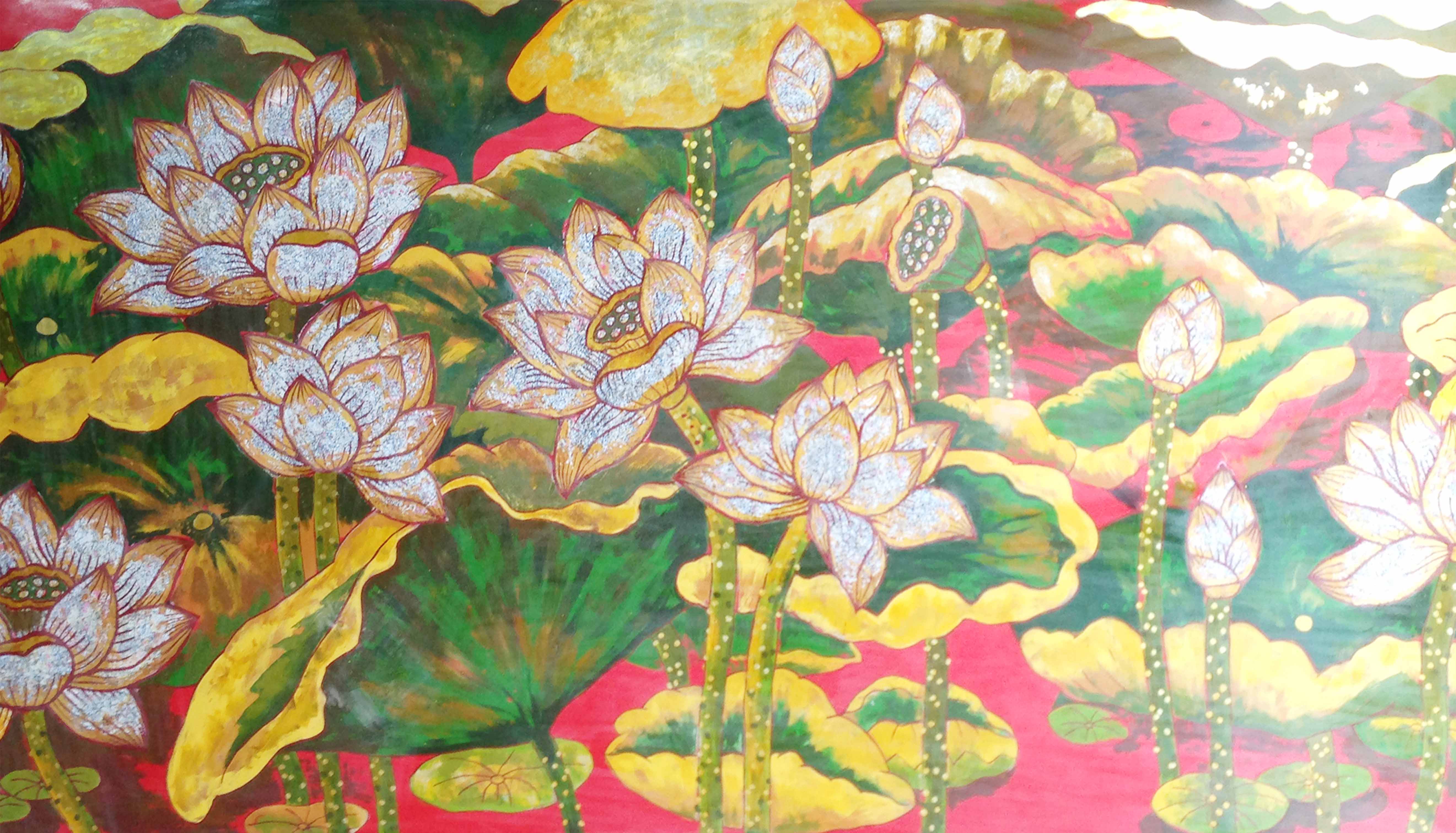 Những bức tranh sơn mài hoa sen đẹp và mang đậm nét văn hoá Việt 12