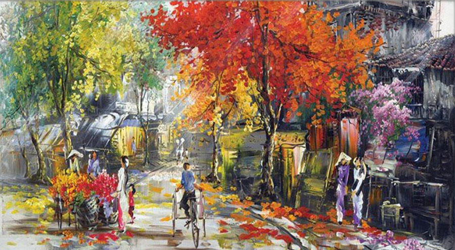Memories are recalled through acrylic paintings of Hanoi's old town