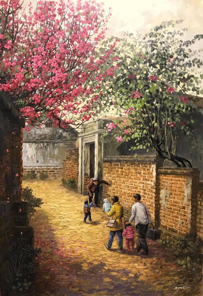 Những mẫu tranh sơn dầu vẽ phong cảnh làng quê Việt Nam tuyệt đẹp 4