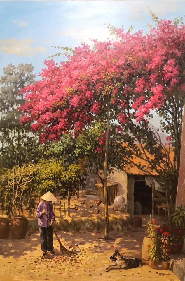 Những mẫu tranh sơn dầu vẽ phong cảnh làng quê Việt Nam tuyệt đẹp 6