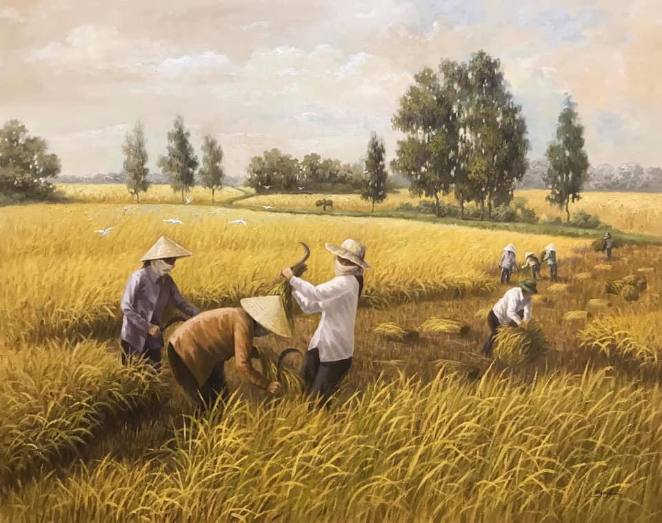 Những mẫu tranh sơn dầu vẽ phong cảnh làng quê Việt Nam tuyệt đẹp 7