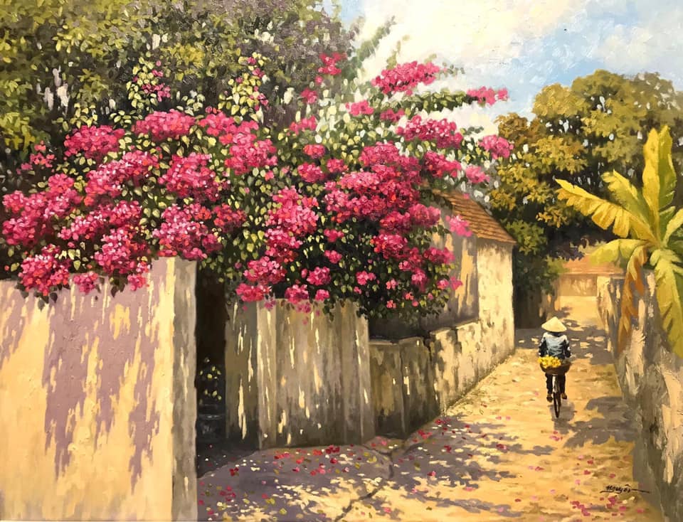 Những mẫu tranh sơn dầu vẽ phong cảnh làng quê Việt Nam tuyệt đẹp 8
