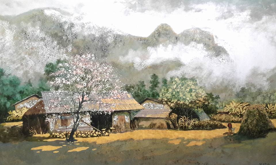 Những nội dung tranh sơn mài được ưa chuông nhất - phong cảnh làng quê Tây Bắc 2