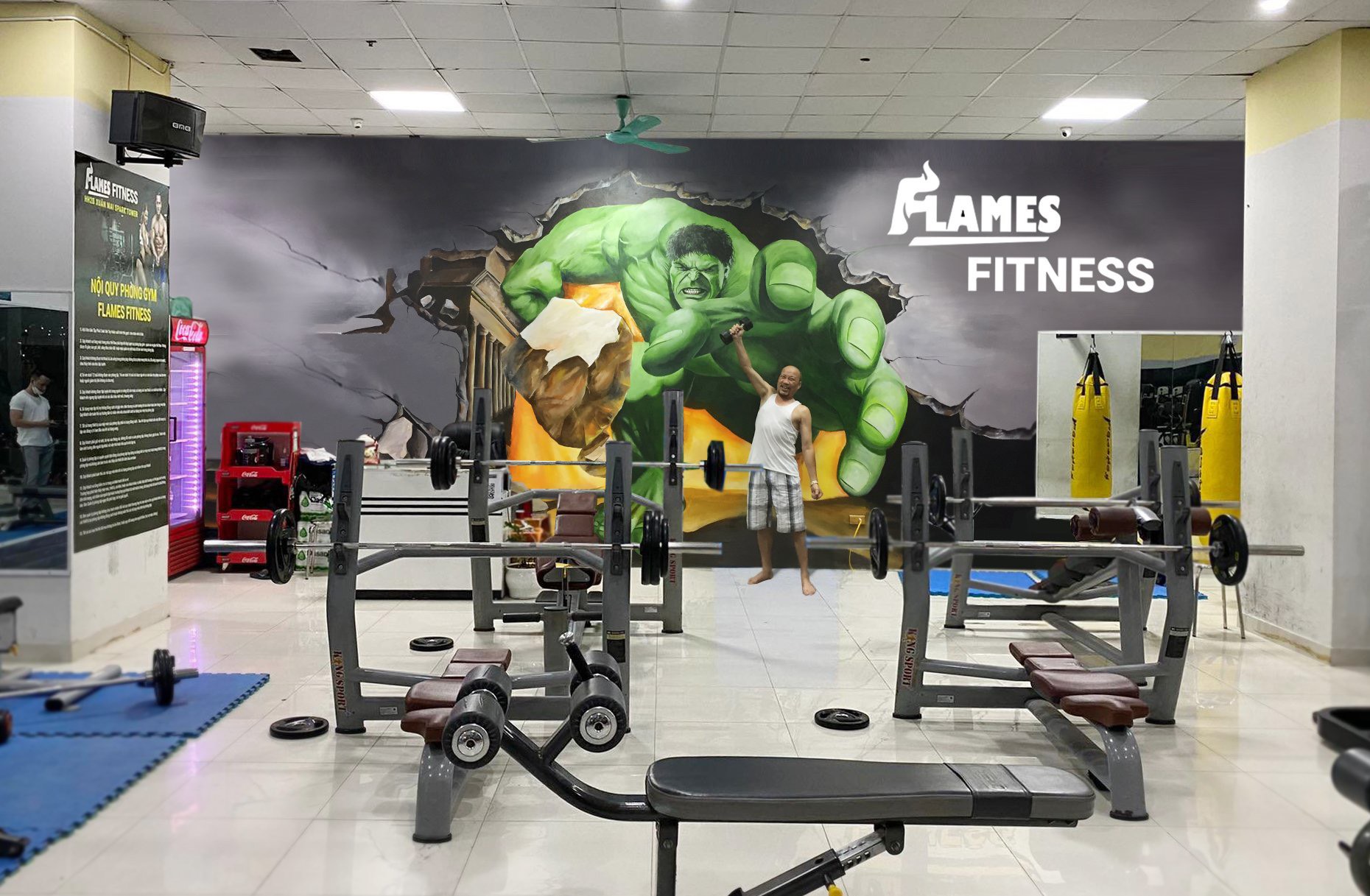 Gym FLAMES FITNESS 3D wall painting template design