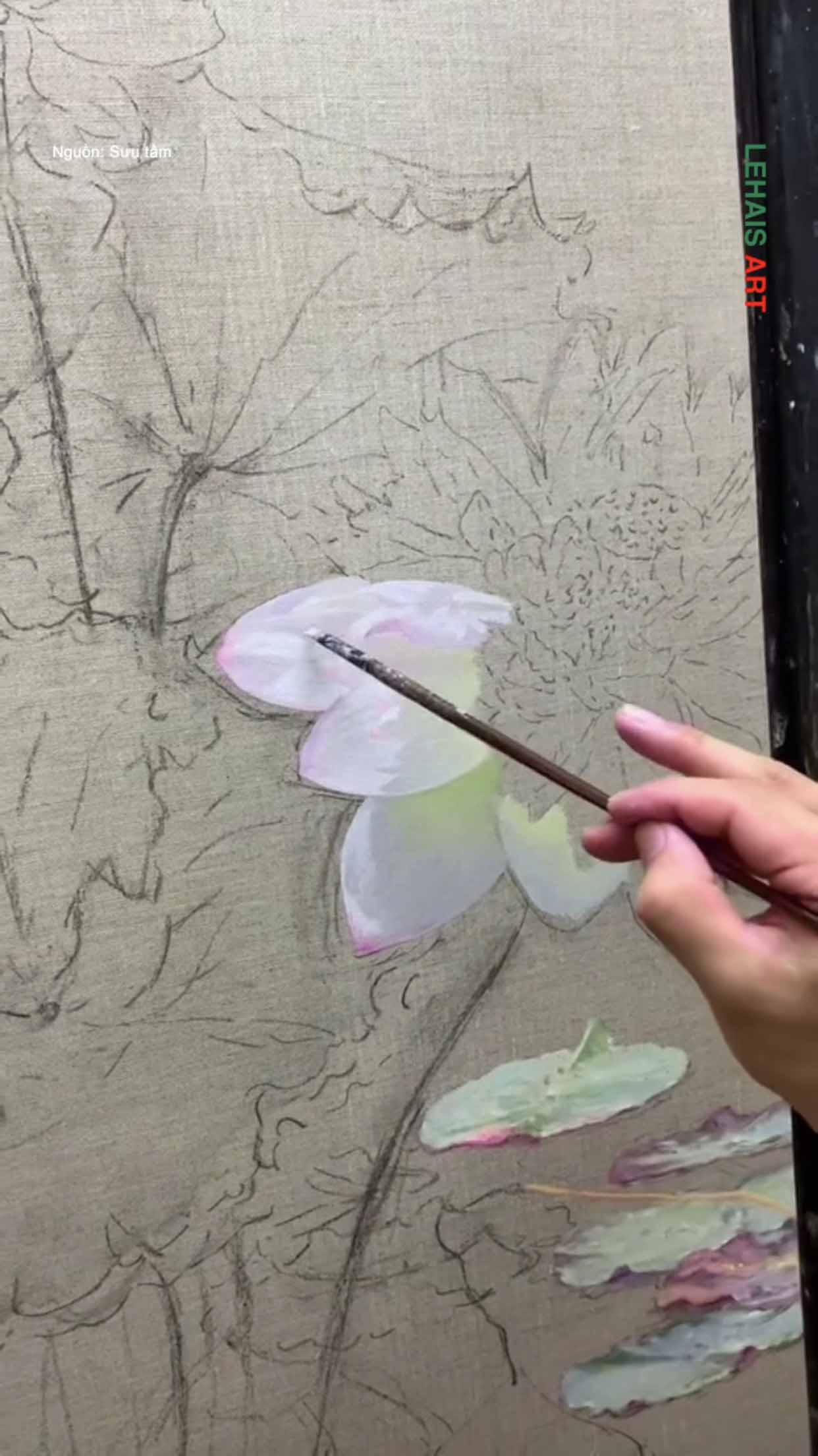 Bức tranh hoa sen được vẽ với gam màu tình cảm 1