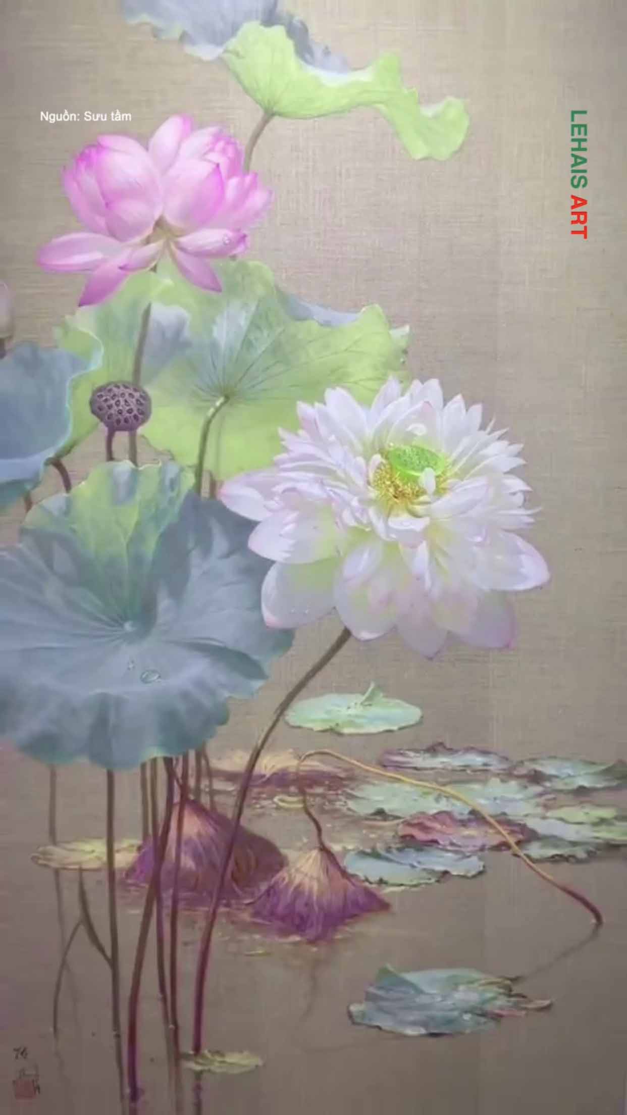 Bức tranh hoa sen được vẽ với gam màu tình cảm 4