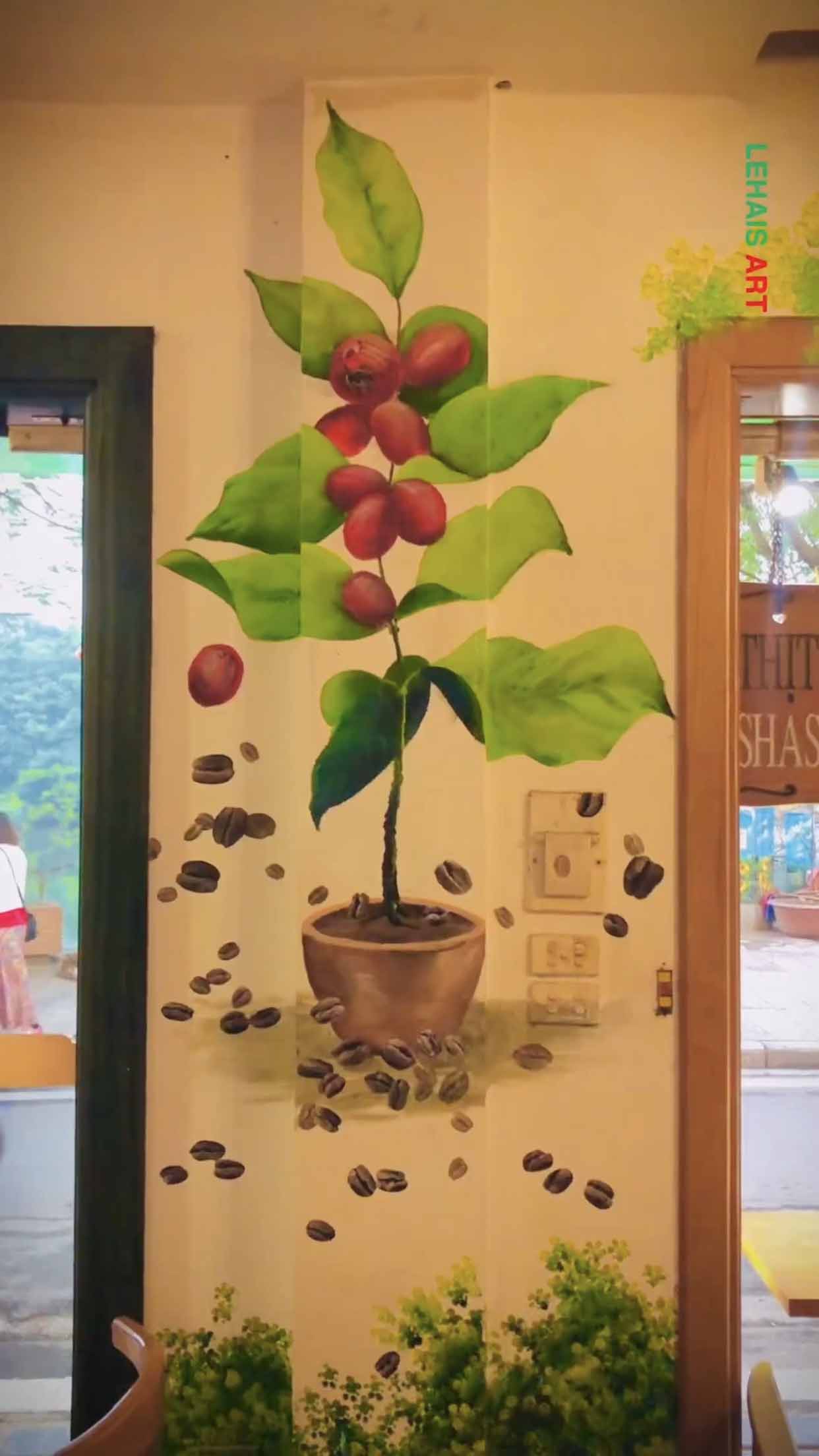 Vẽ cành cây cafe để trang trí quán
