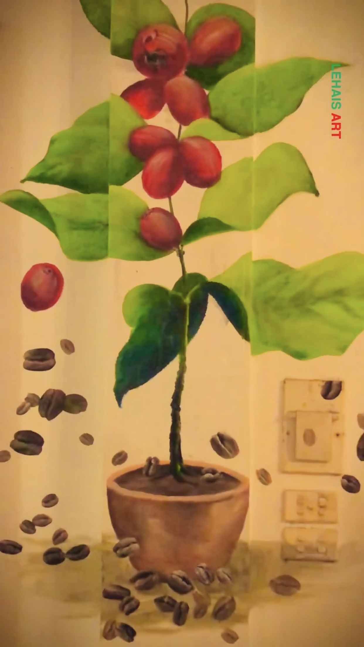 Vẽ cành cây cafe để trang trí quán 2