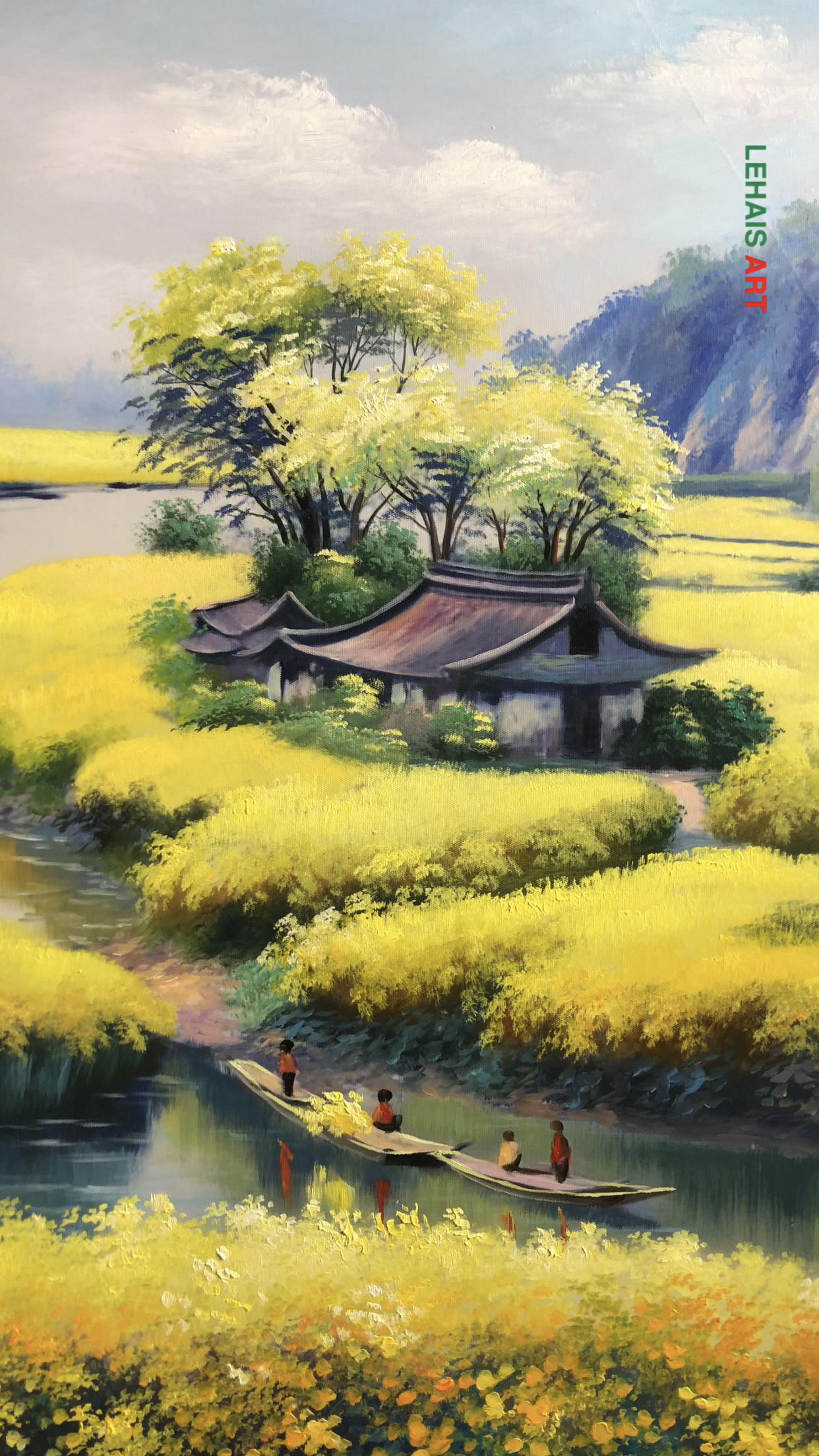 Ai yêu cánh đồng hoa cải vàng rực trong bức tranh sơn dầu này không?