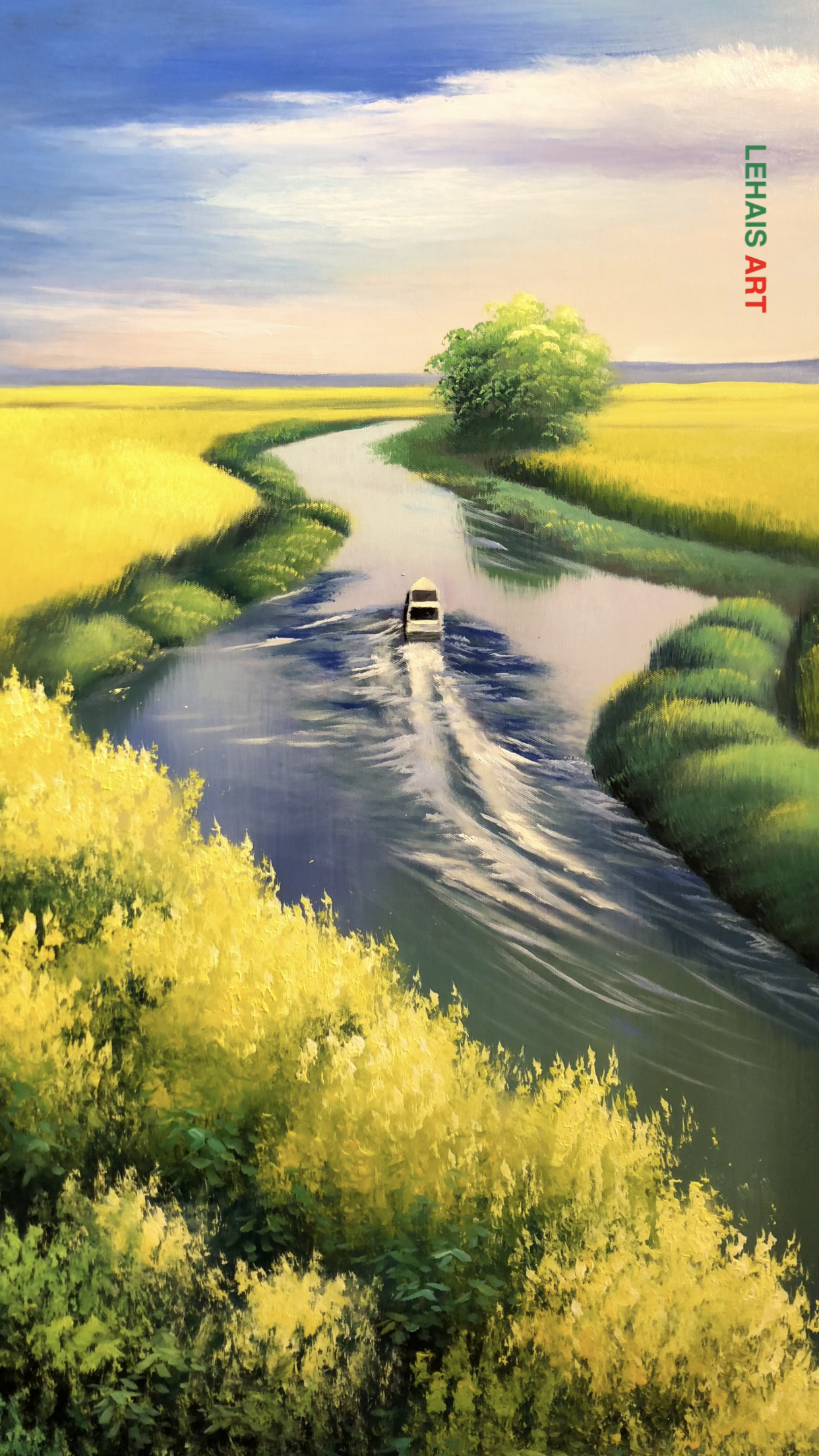 Cùng đi thuyền và ngắm cảnh đồng quê cực đẹp qua bức tranh sơn dầu