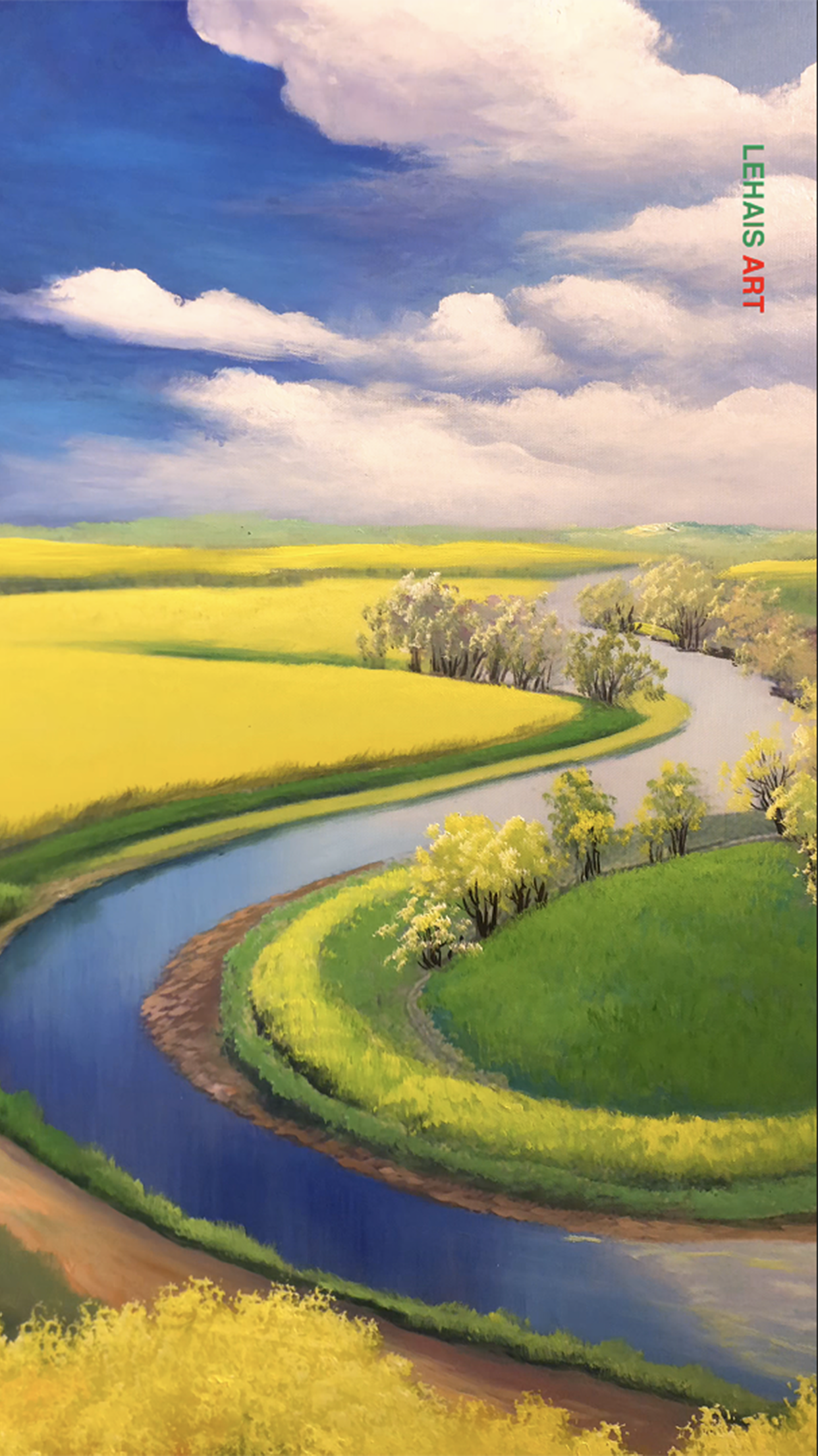 Dòng sông thơ mộng trong bức tranh sơn dầu đồng quê