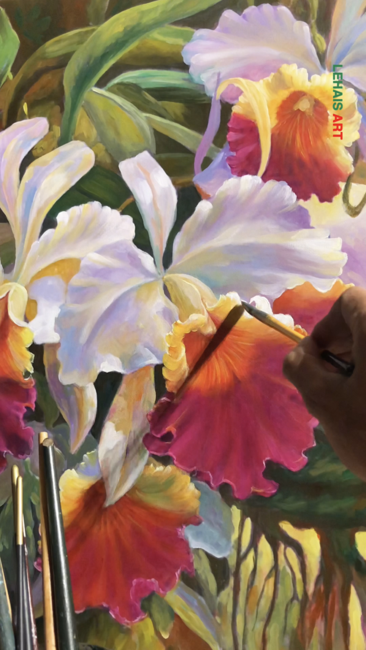 Ngắm bức tranh sơn dầu vẽ Hoa Lan Rừng cực sống động