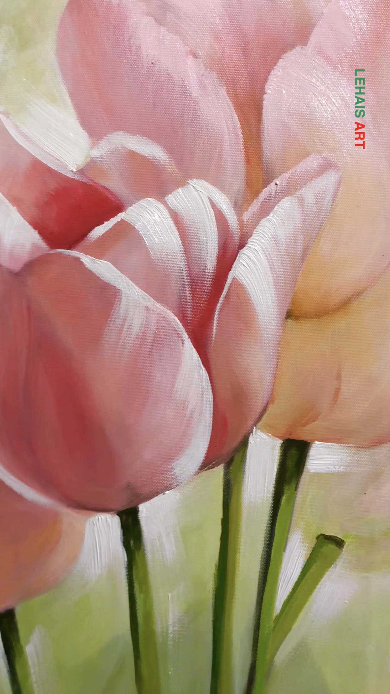 Tranh sơn dầu hoa Tulip được vẽ với màu sắc nhẹ nhàng và tình cảm