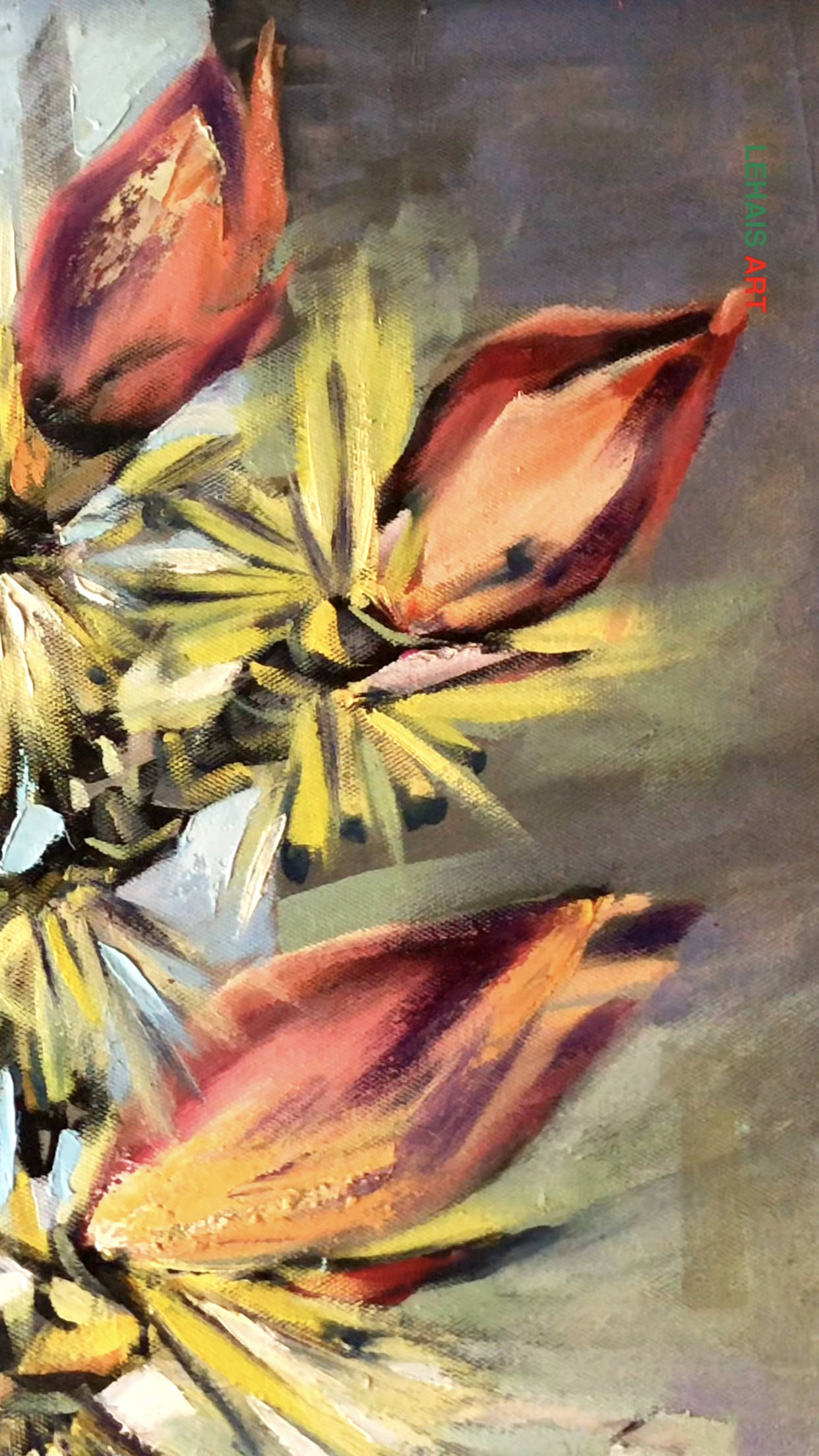 Tranh sơn dầu vẽ hoa chuối rừng