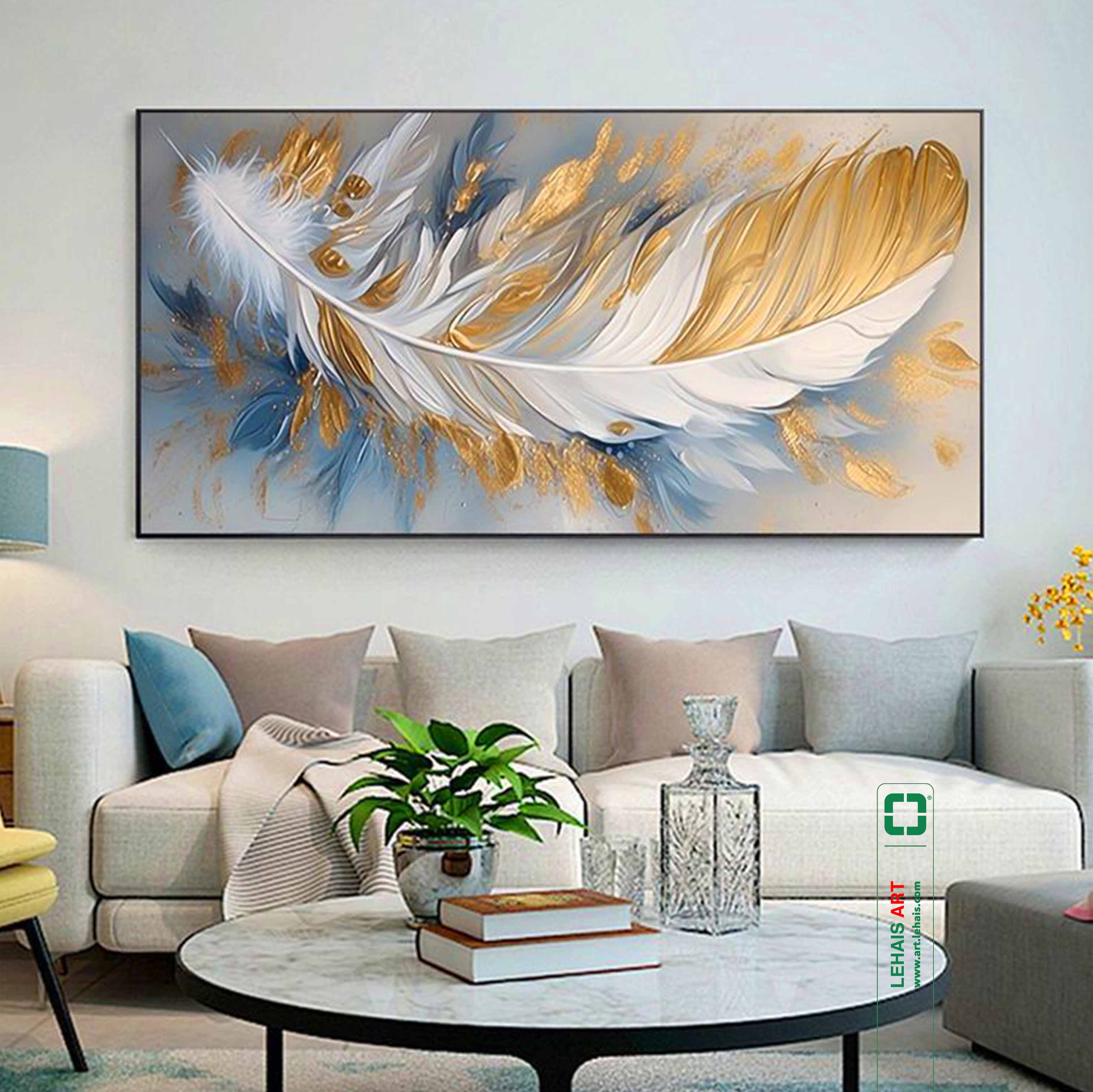 Modern oil painting decoration trend for living room 8