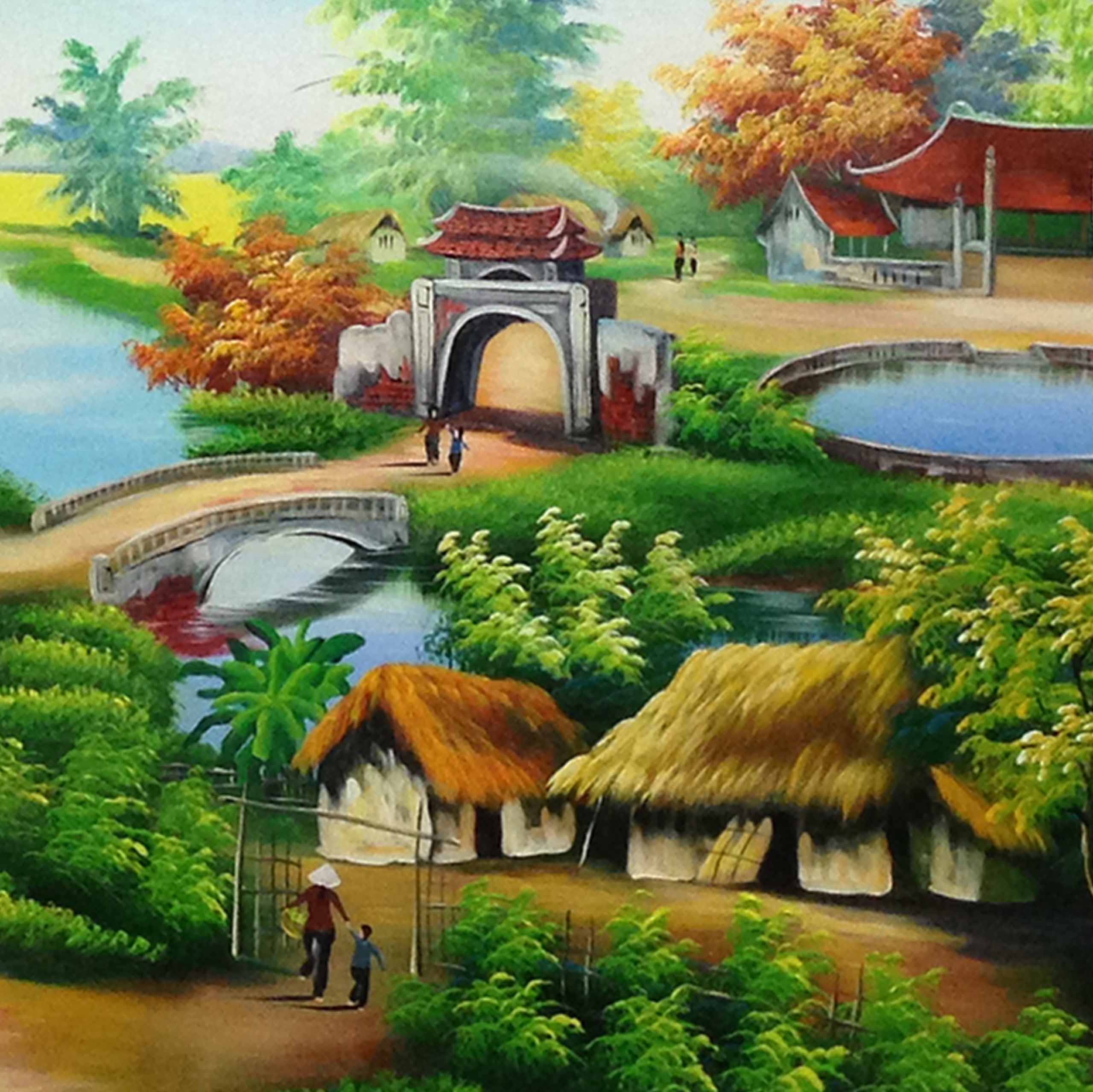 Tranh sơn dầu phong cảnh làng quê Việt Nam - TSD276LHAR - LEHAIS ART -  TRANH NGHỆ THUẬT CAO CẤP