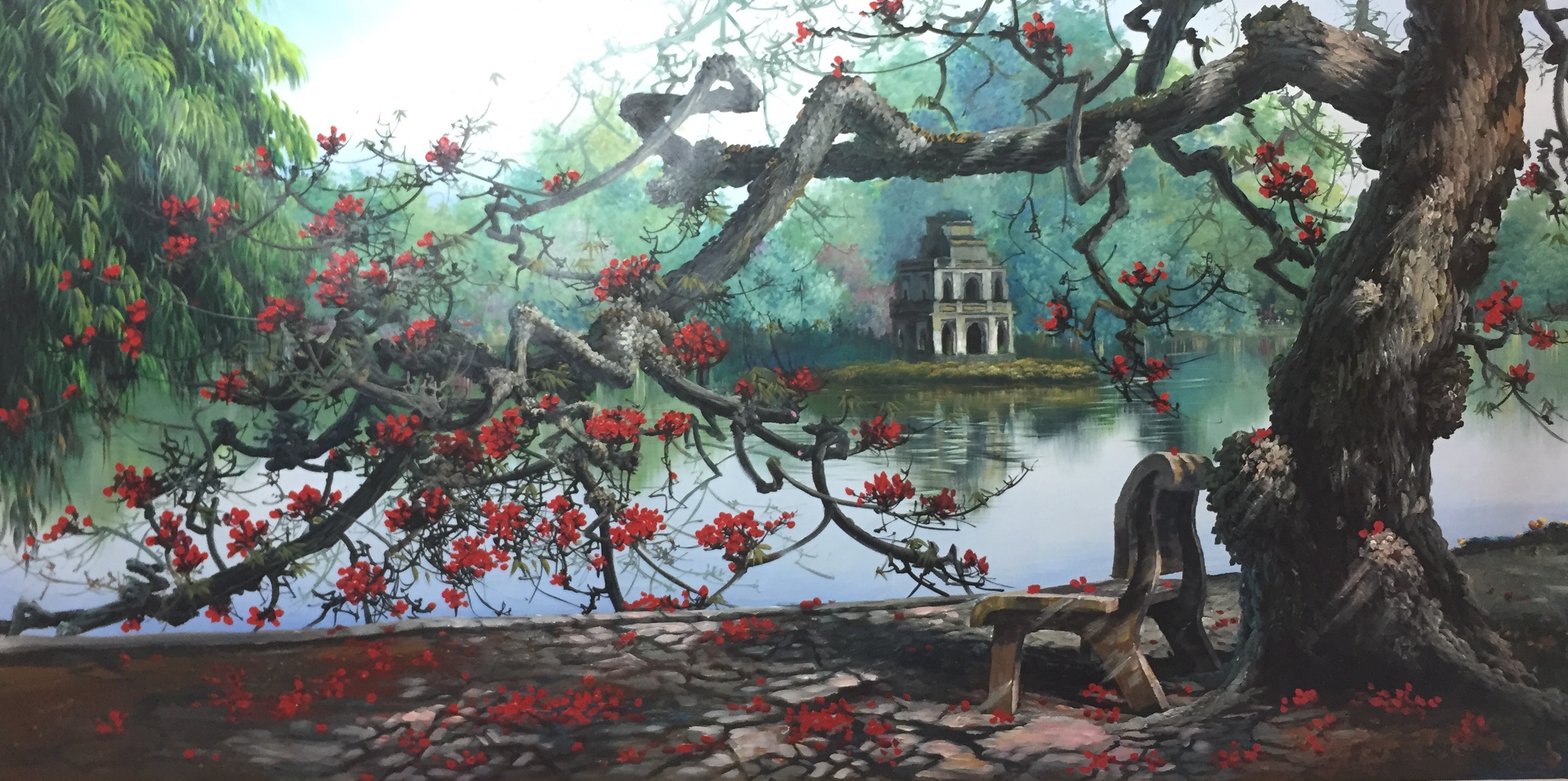Landscape oil painting works Sau Con Mua - TSD475LHAR