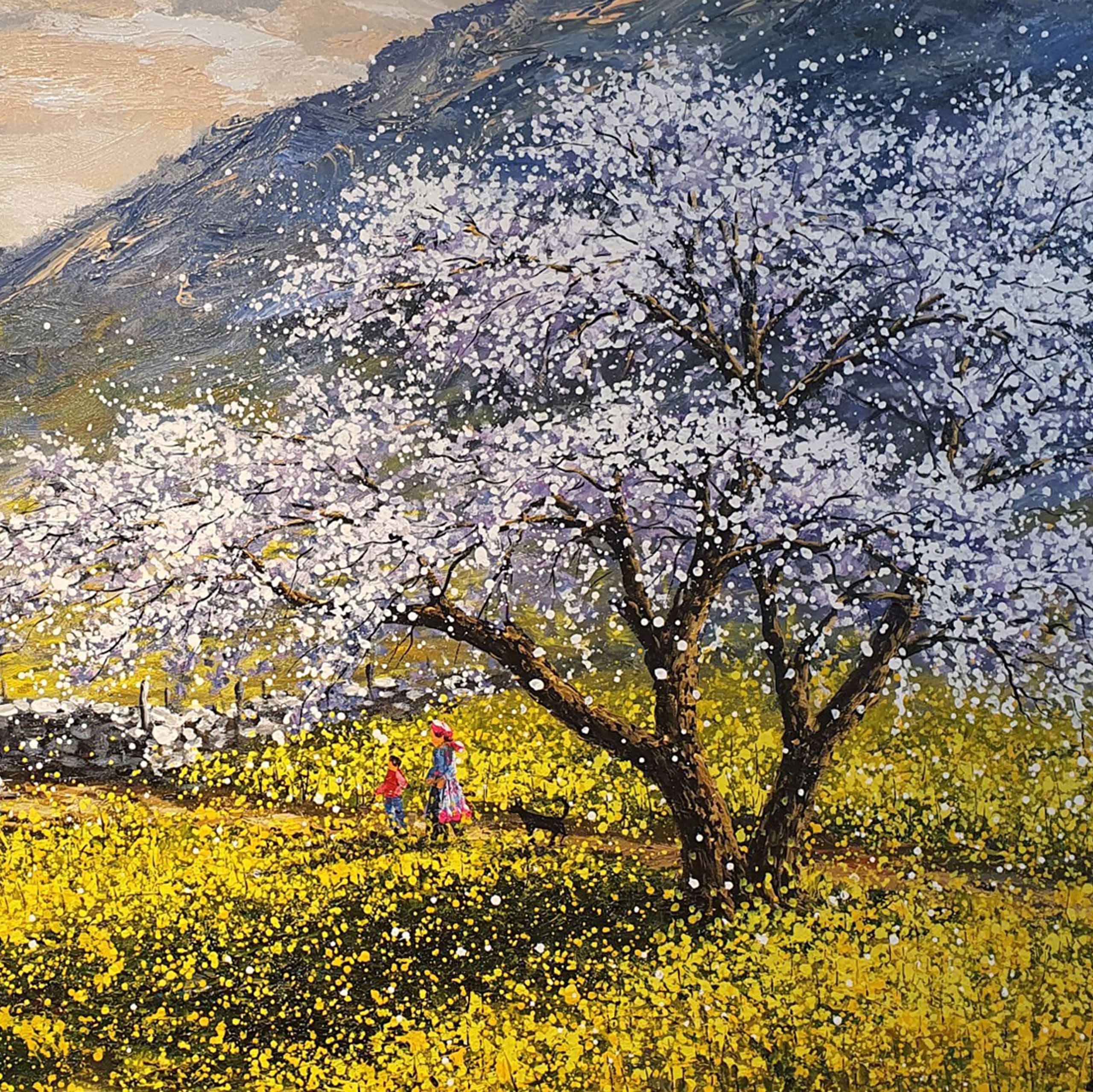 Tranh sơn dầu phong cảnh tác phẩm Nắng Mùa Xuân Trên Bản - TSD478LHAR