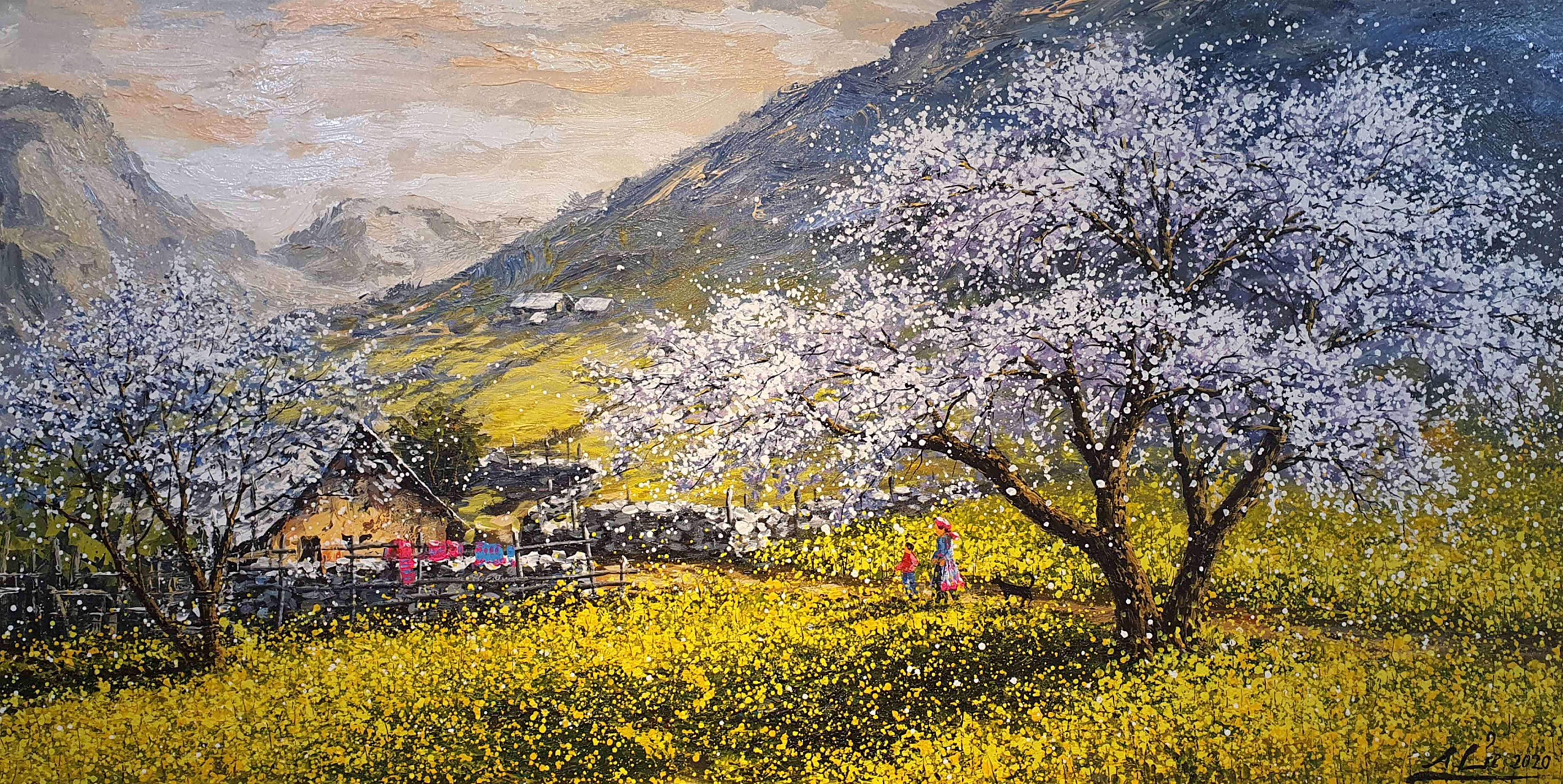 Tranh sơn dầu phong cảnh tác phẩm Nắng Mùa Xuân Trên Bản - TSD478LHAR 4
