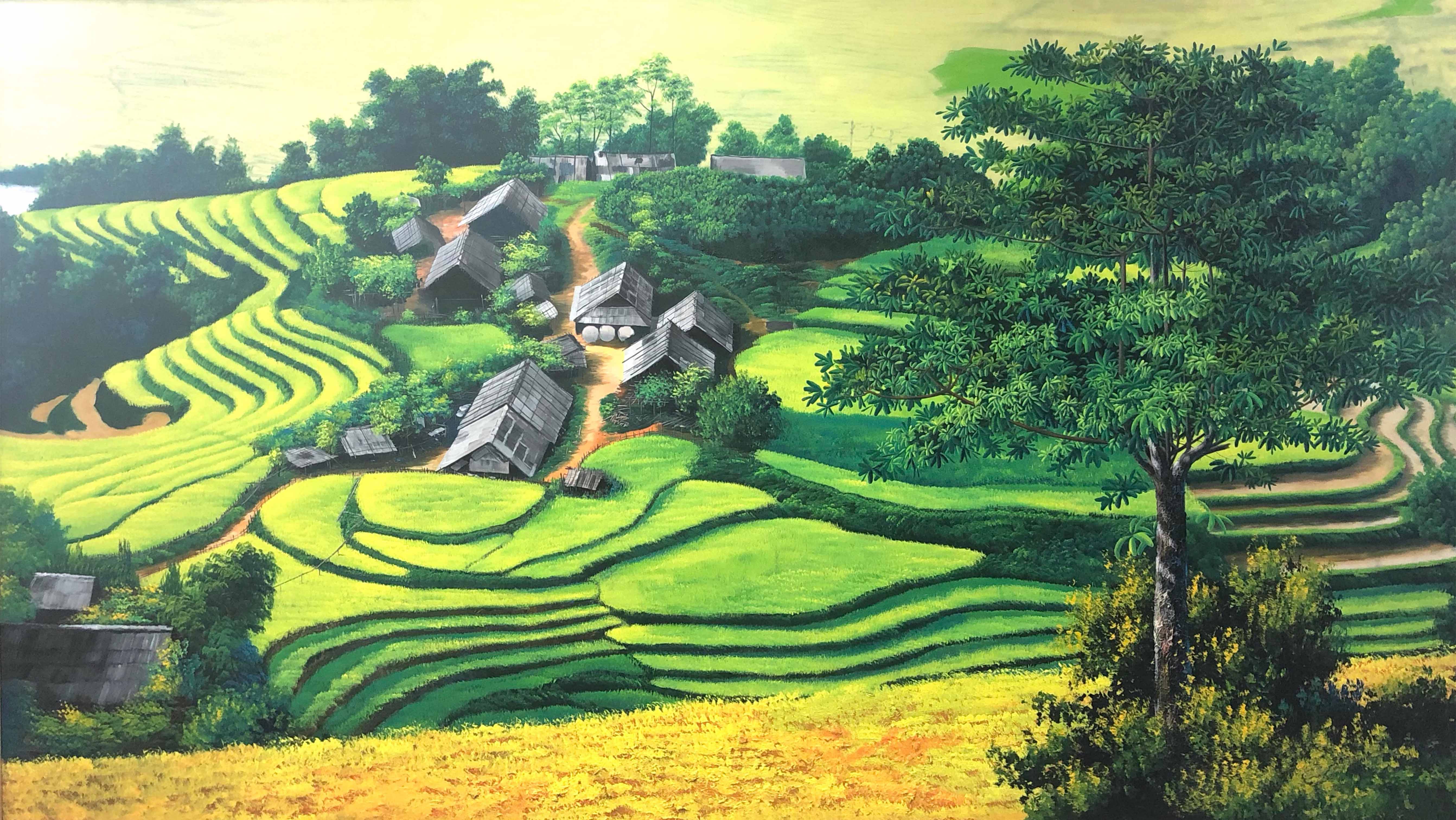 Tranh sơn dầu phong cảnh Việt Nam tác phẩm MÙA LÚA CHÍN - TSD480LHAR 6