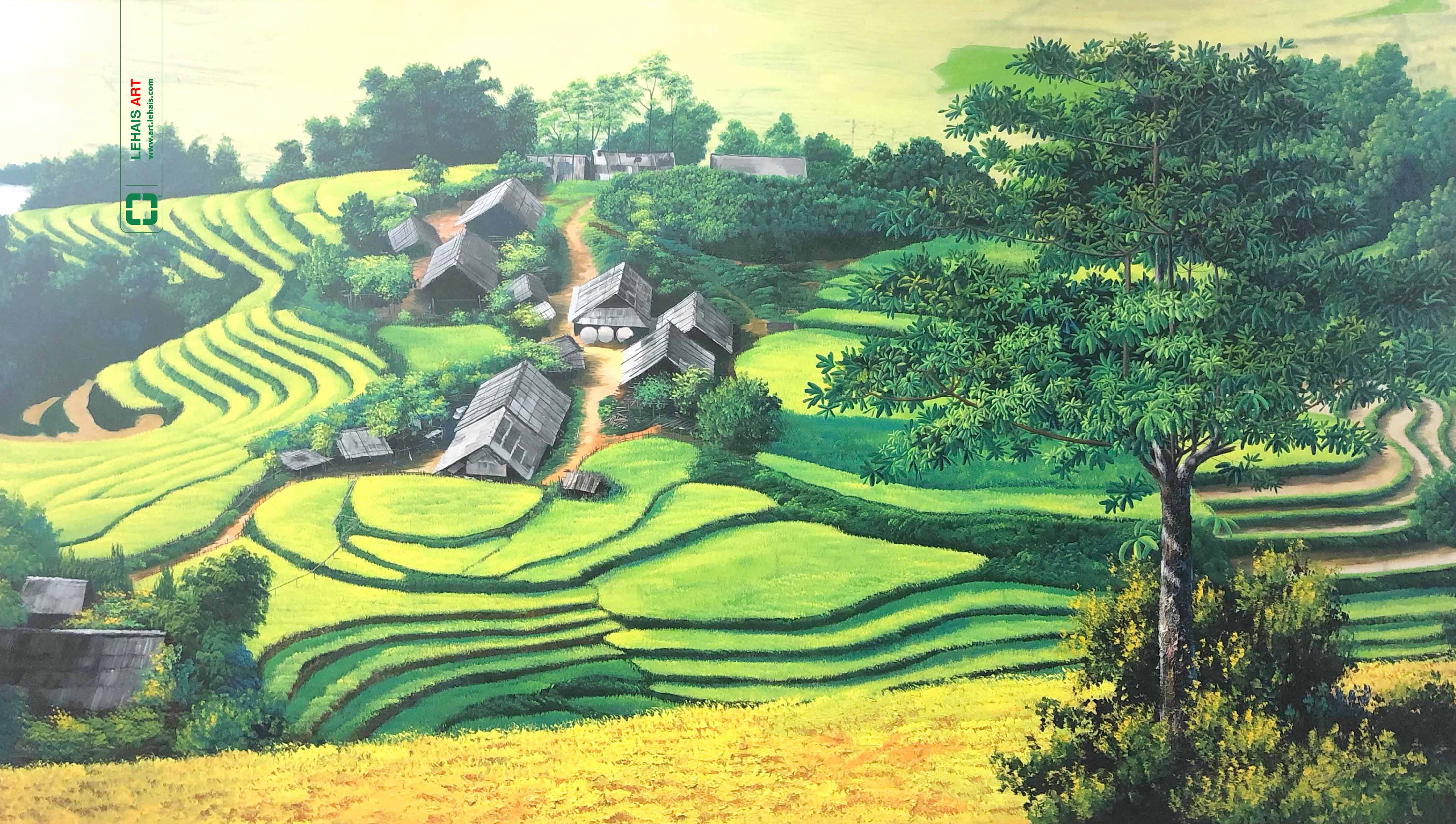 Vietnamese landscape oil paintings: MUA LUA CHIN