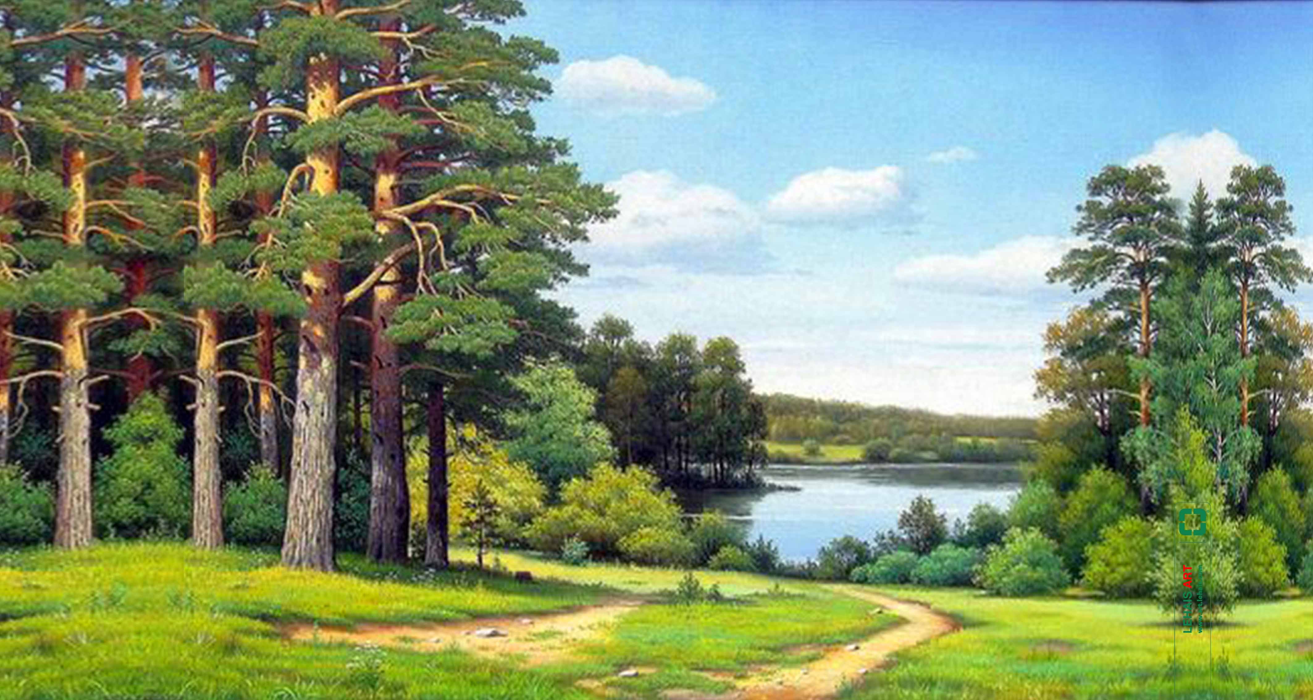 Tranh sơn dầu vẽ phong cảnh thiên nhiên và hồ nước - TSD606LHAR