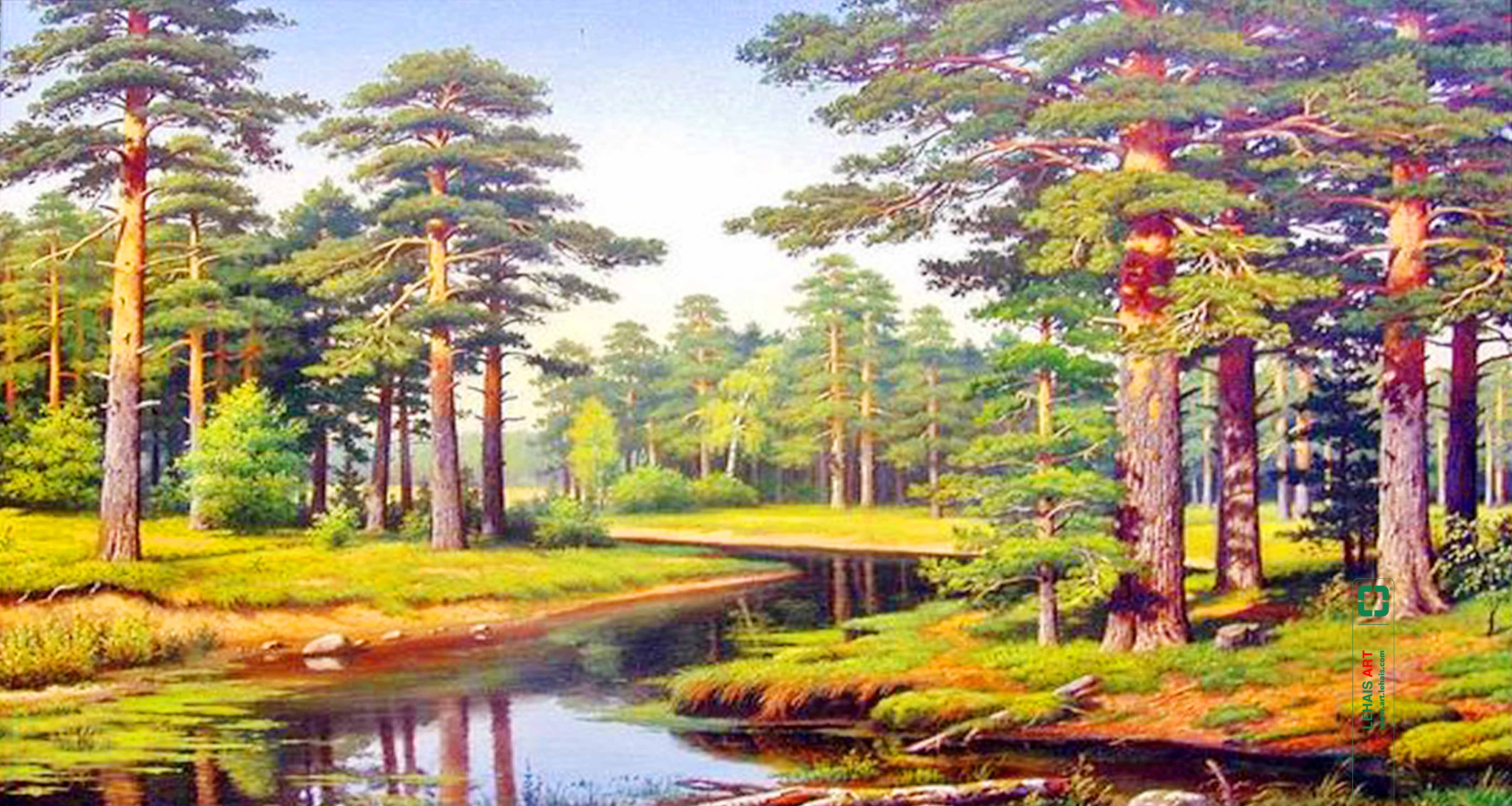 Tranh sơn dầu phong cảnh rừng cây và suối nước - TSD608LHAR