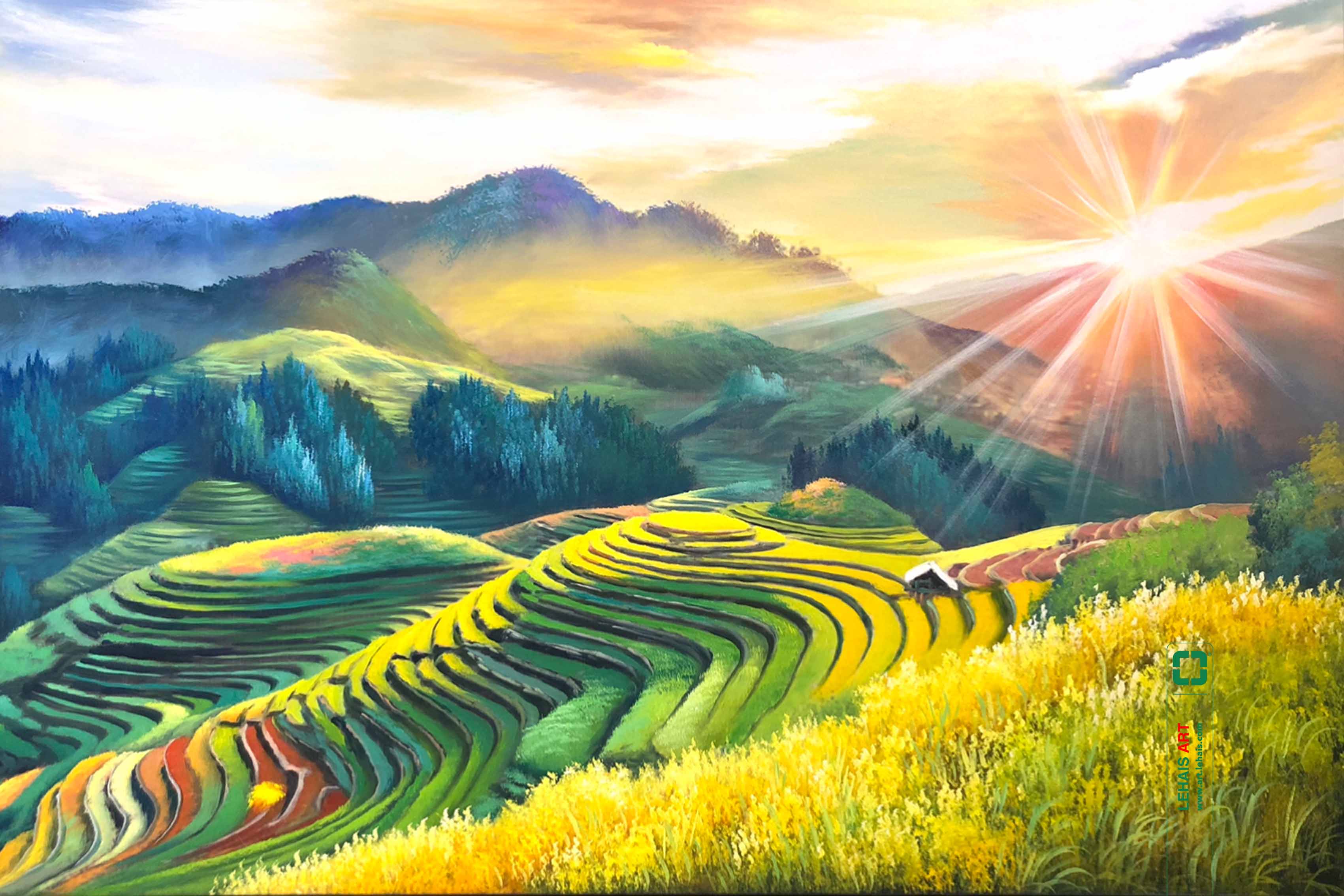Oil painting of terraced field landscape in Mu Cang Chai - TSD617LHAR
