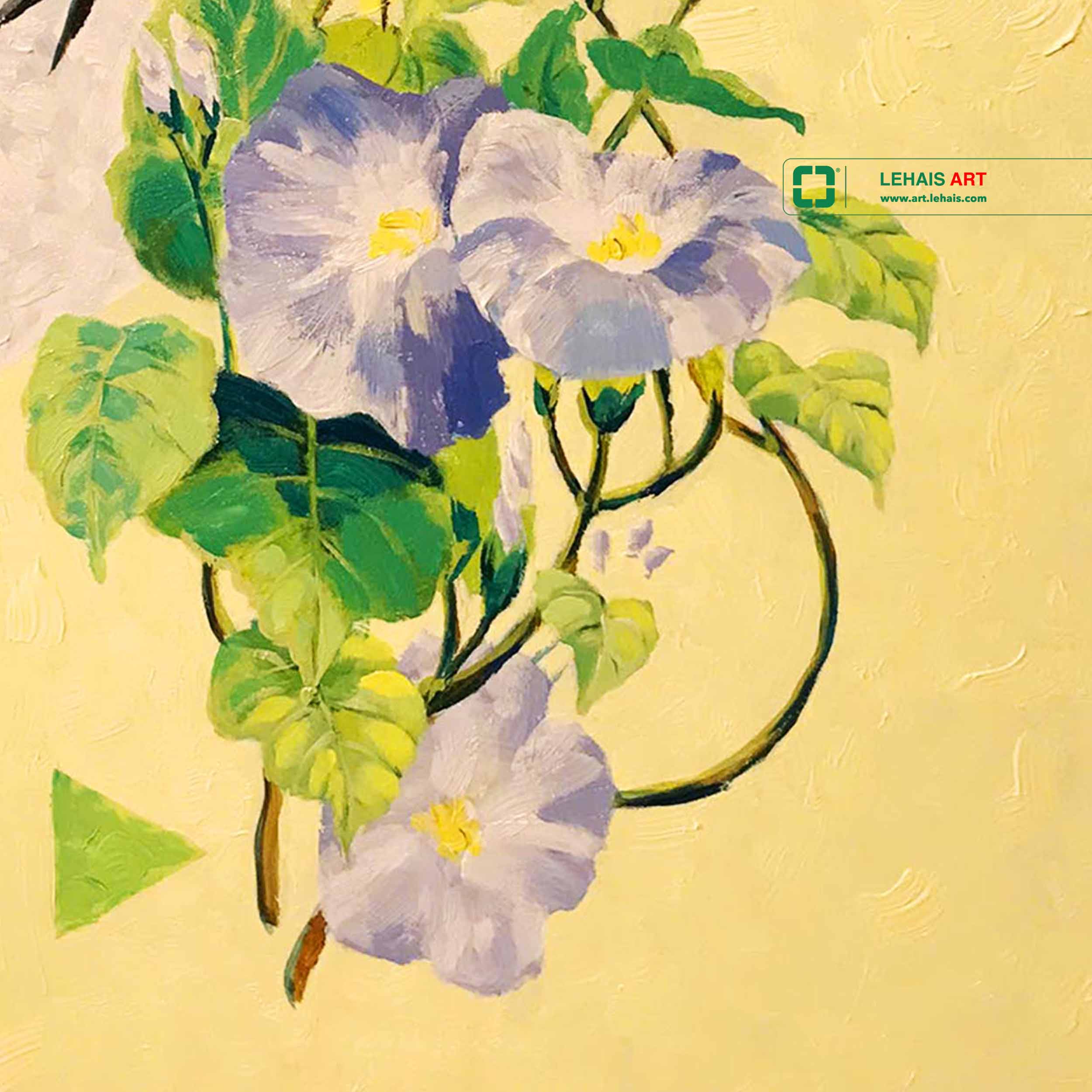 Modern style oil painting of Sparrows and Sweet Potato Flowers - TSD635LHAR