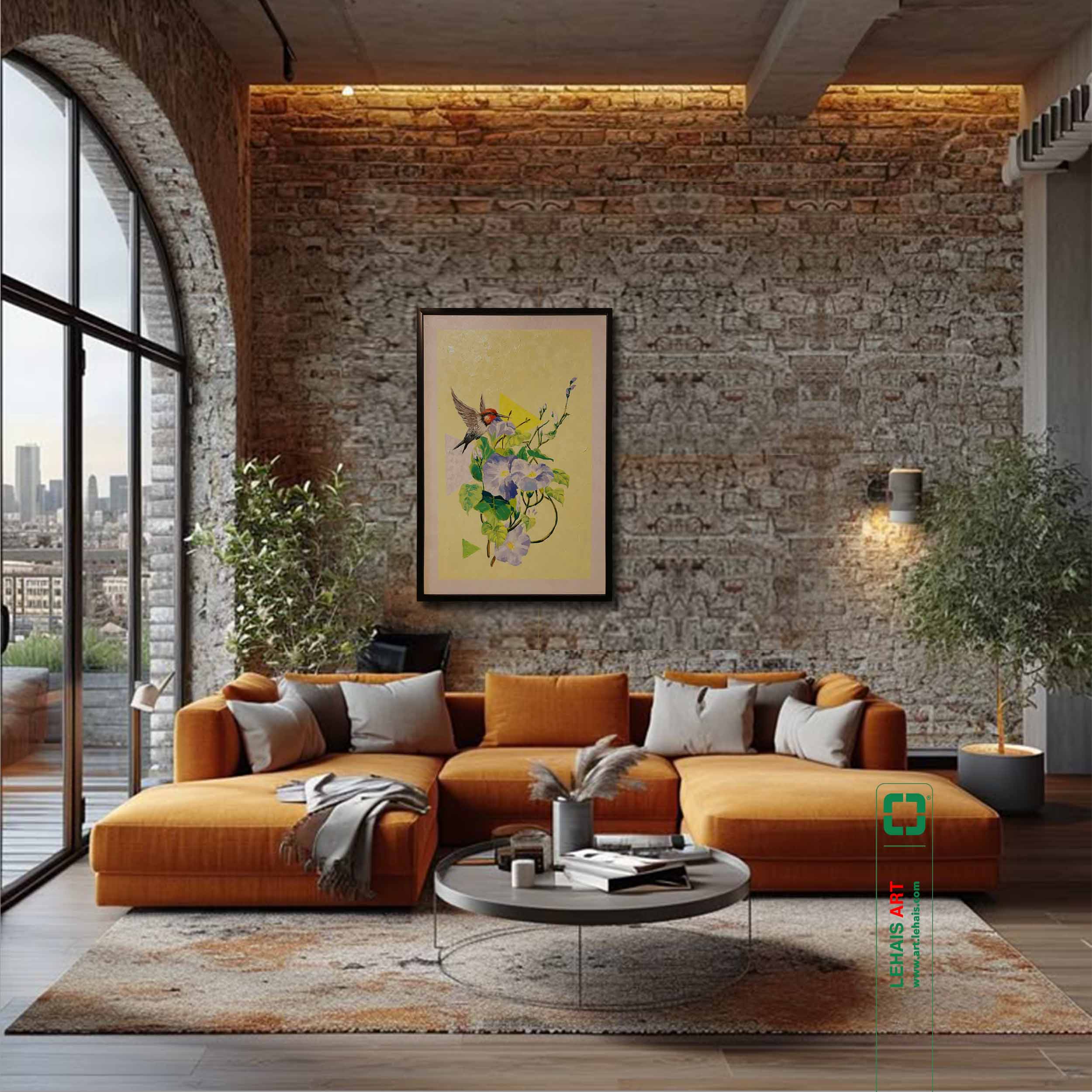 Modern style oil painting of Sparrows and Sweet Potato Flowers - TSD635LHAR
