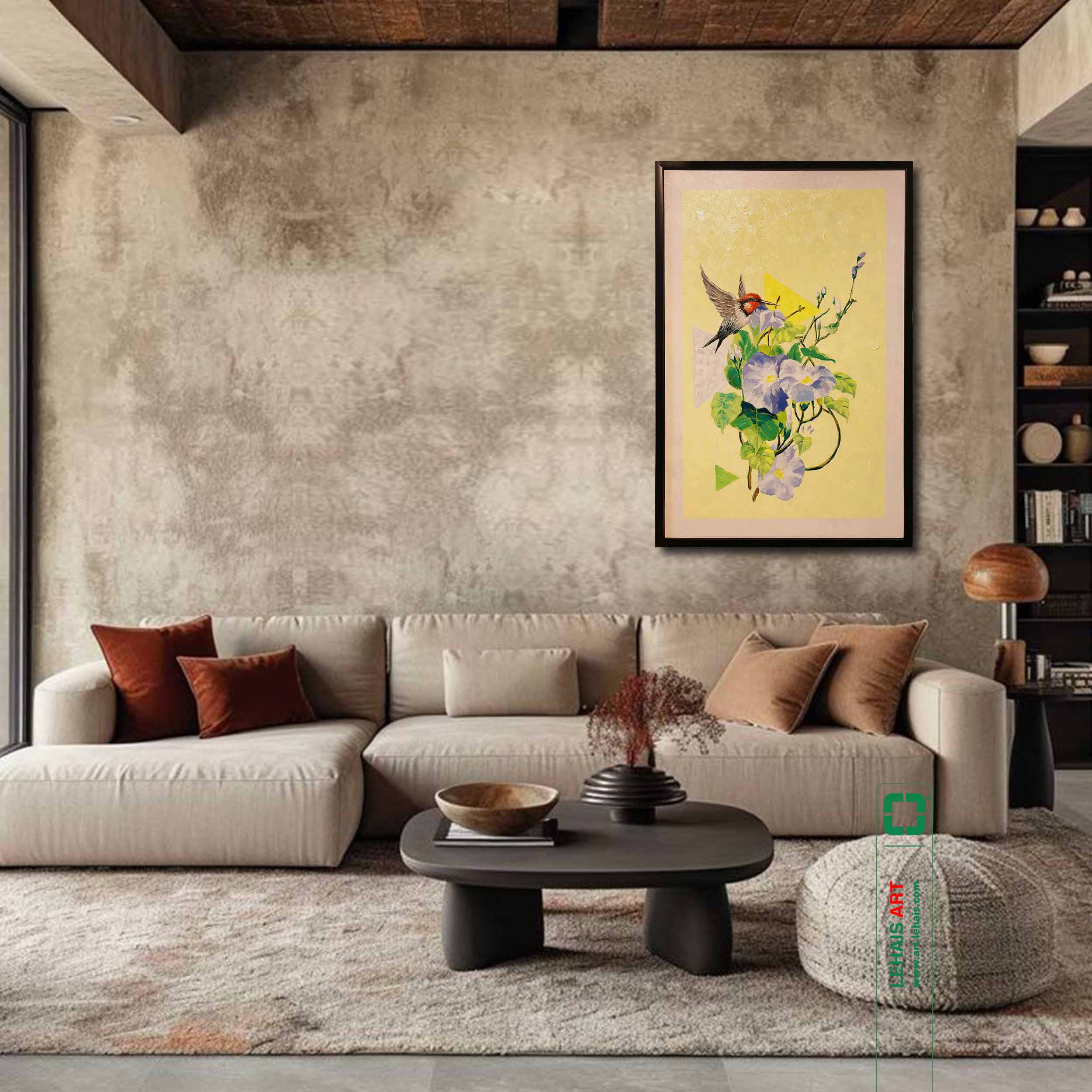 Modern style oil painting of Sparrows and Sweet Potato Flowers - TSD635LHAR