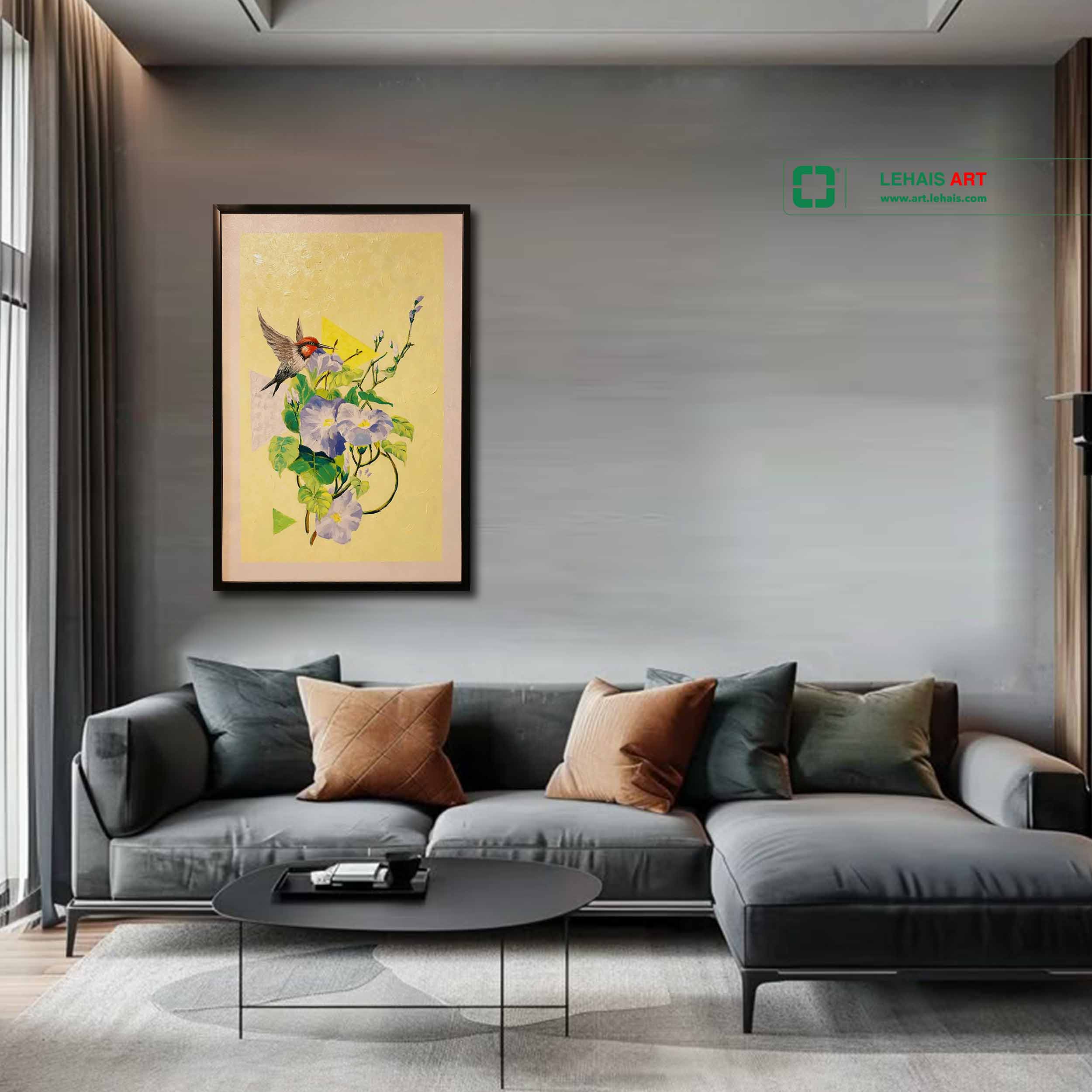 Modern style oil painting of Sparrows and Sweet Potato Flowers - TSD635LHAR