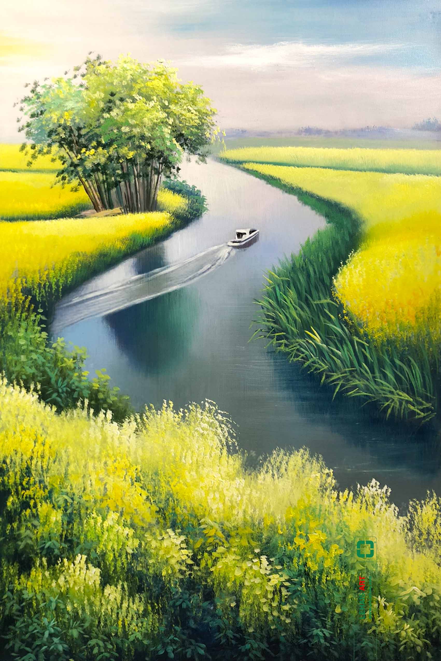 Tranh sơn dầu phong cảnh cánh đống sông nước - TSD636LHAR