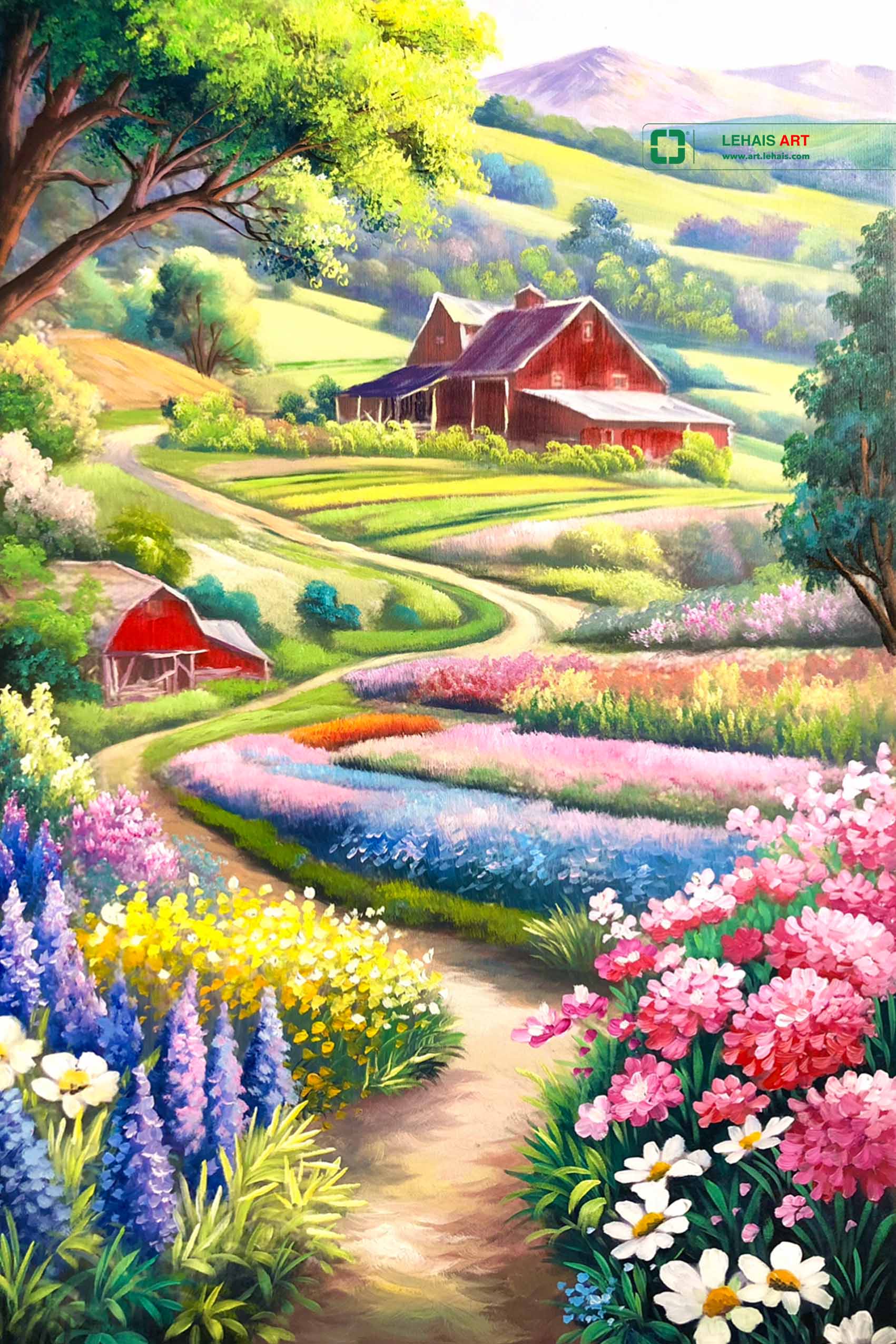 Tranh sơn dầu phong cảnh vẽ cánh đồng hoa - TSD655LHAR