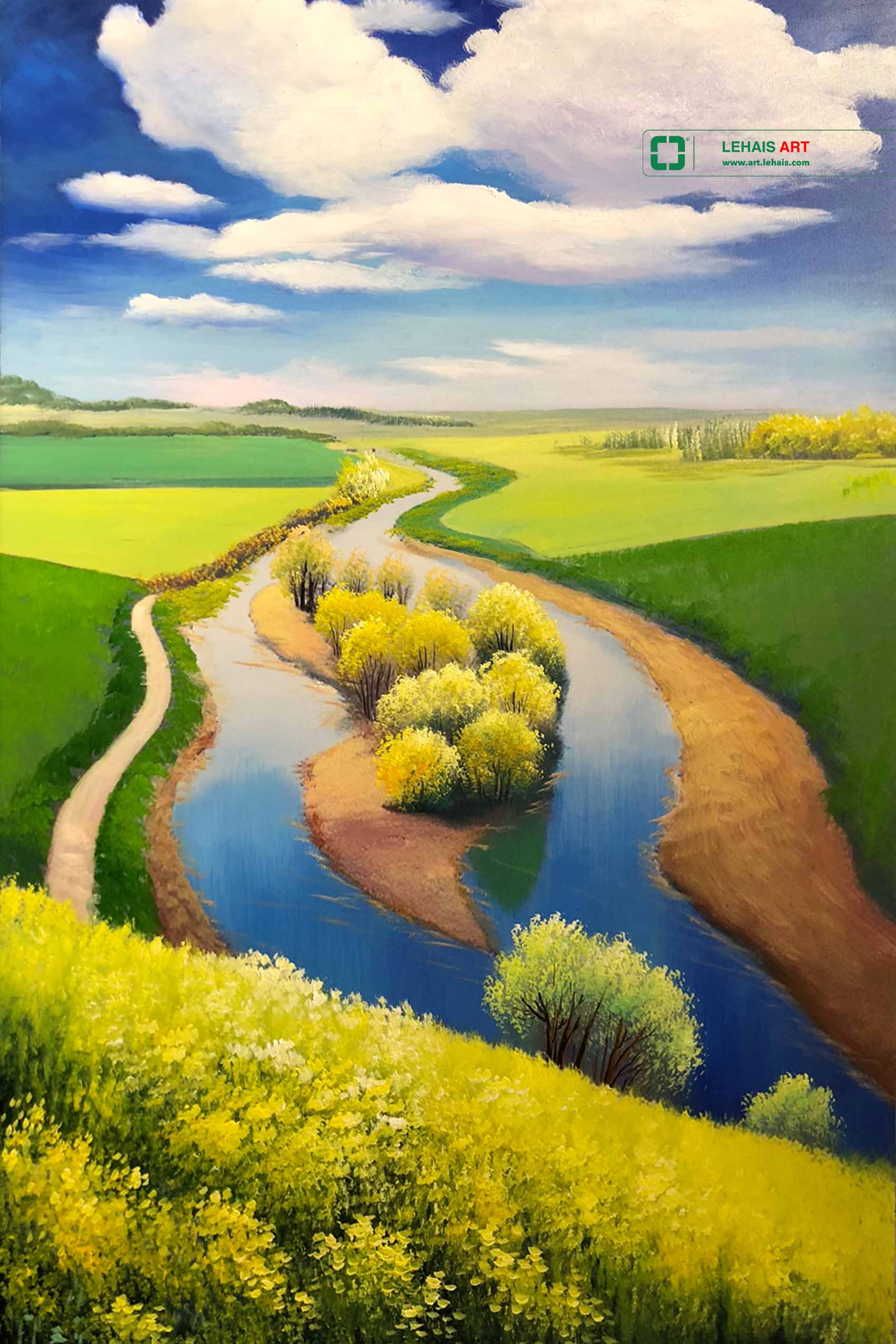 Tranh sơn dầu phong cảnh dòng sông quê - TSD659LHAR