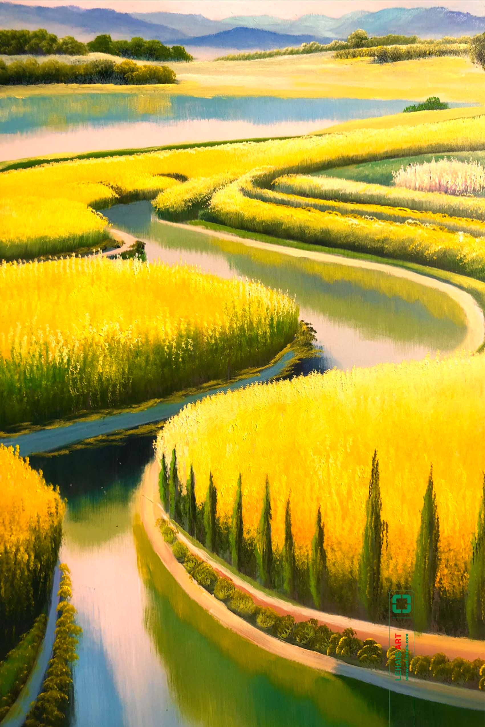 Oil painting depicting a romantic river scene - TSD660LHAR