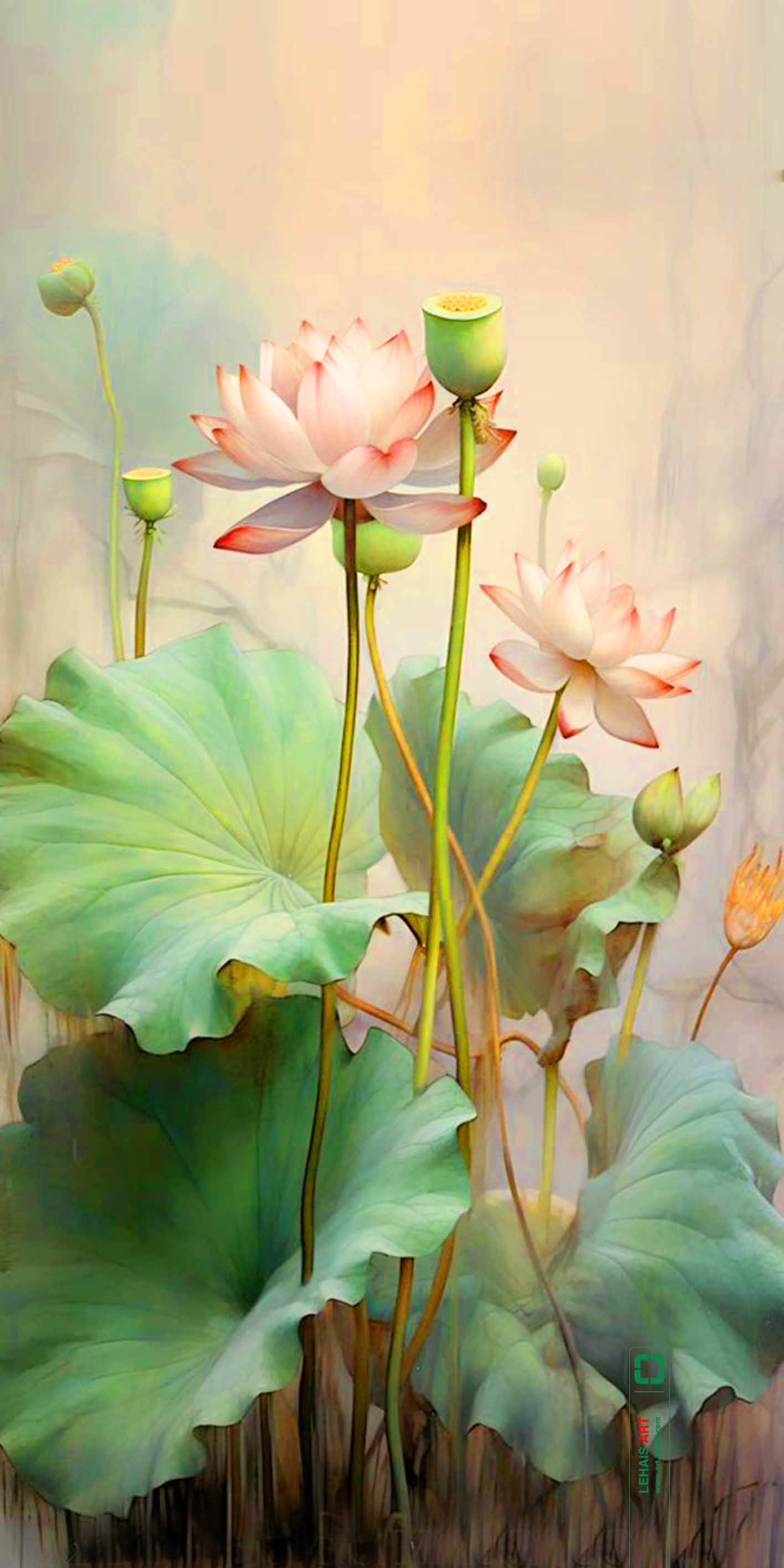 Oil painting of lotus flowers realistically depicted in Modern style - TSD759LHAR