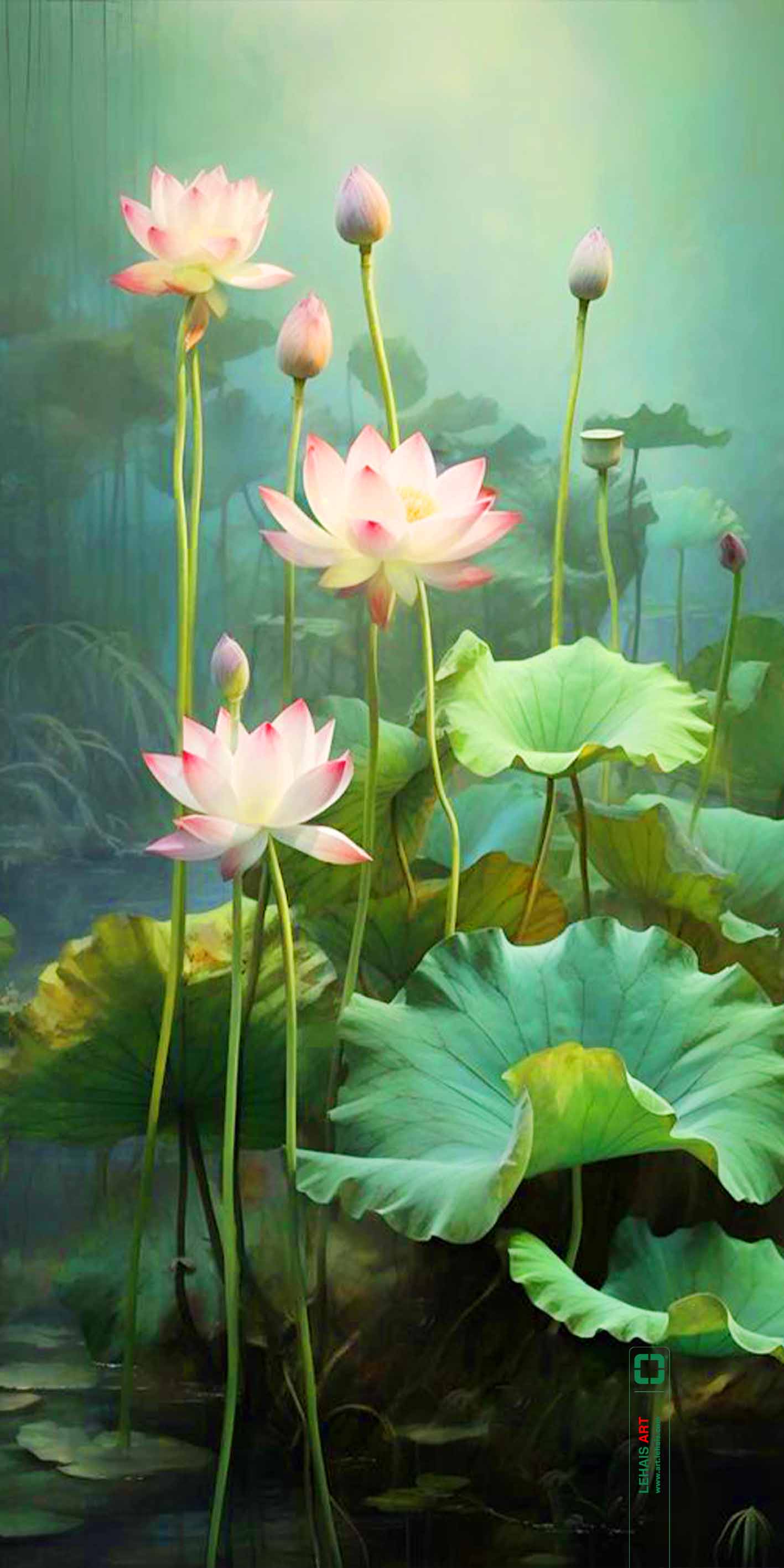 Oil painting depicting realistic lotus flowers in Modern style - TSD760LHAR