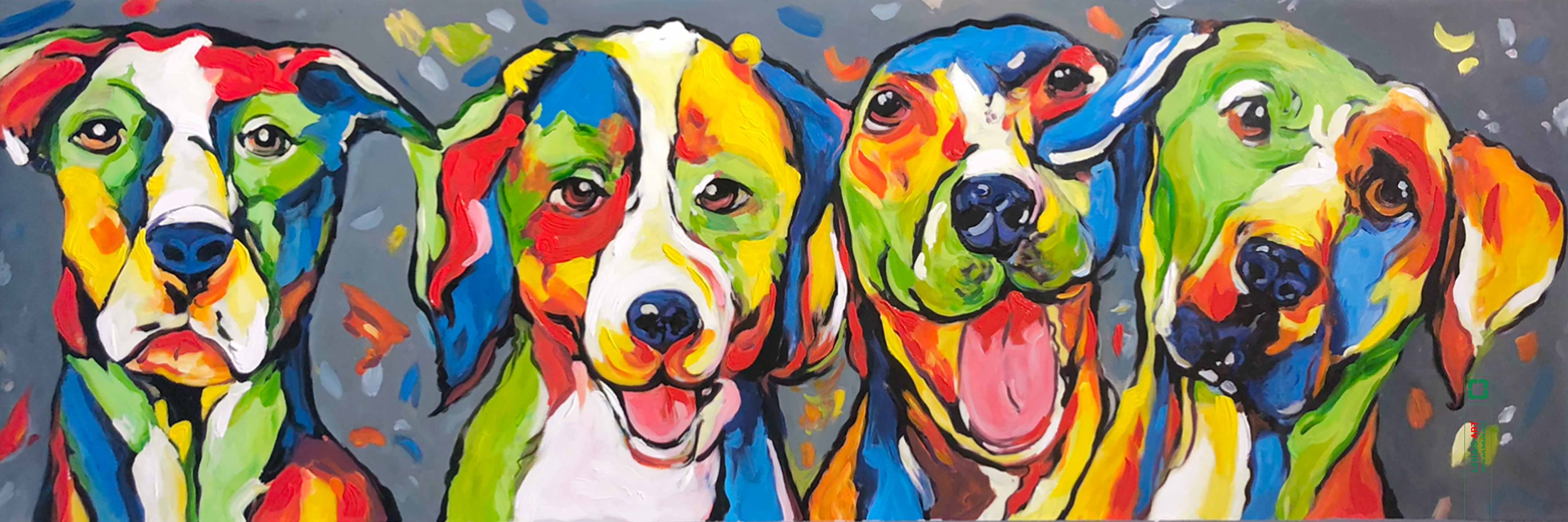 Tranh sơn dầu vẽ những con chó ngộ nghĩnh theo phong cách hiện đại - TSD771LHAR
