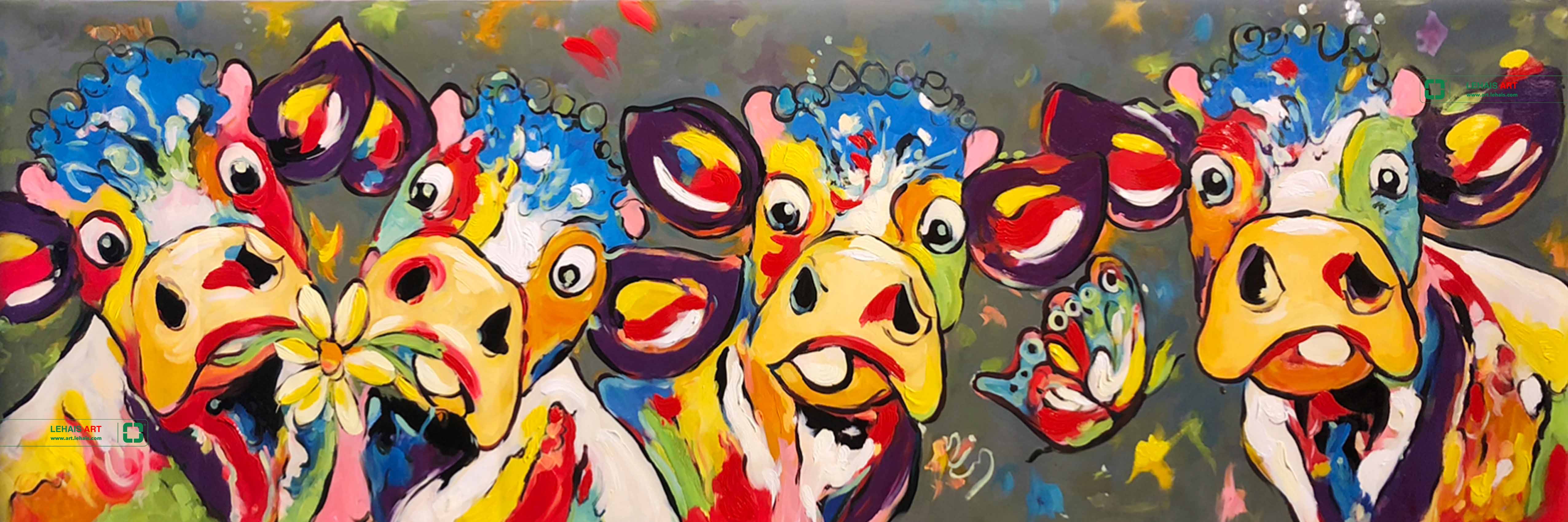 Tranh sơn dầu vẽ những con bò theo phong cách hiện đại - TSD774LHAR