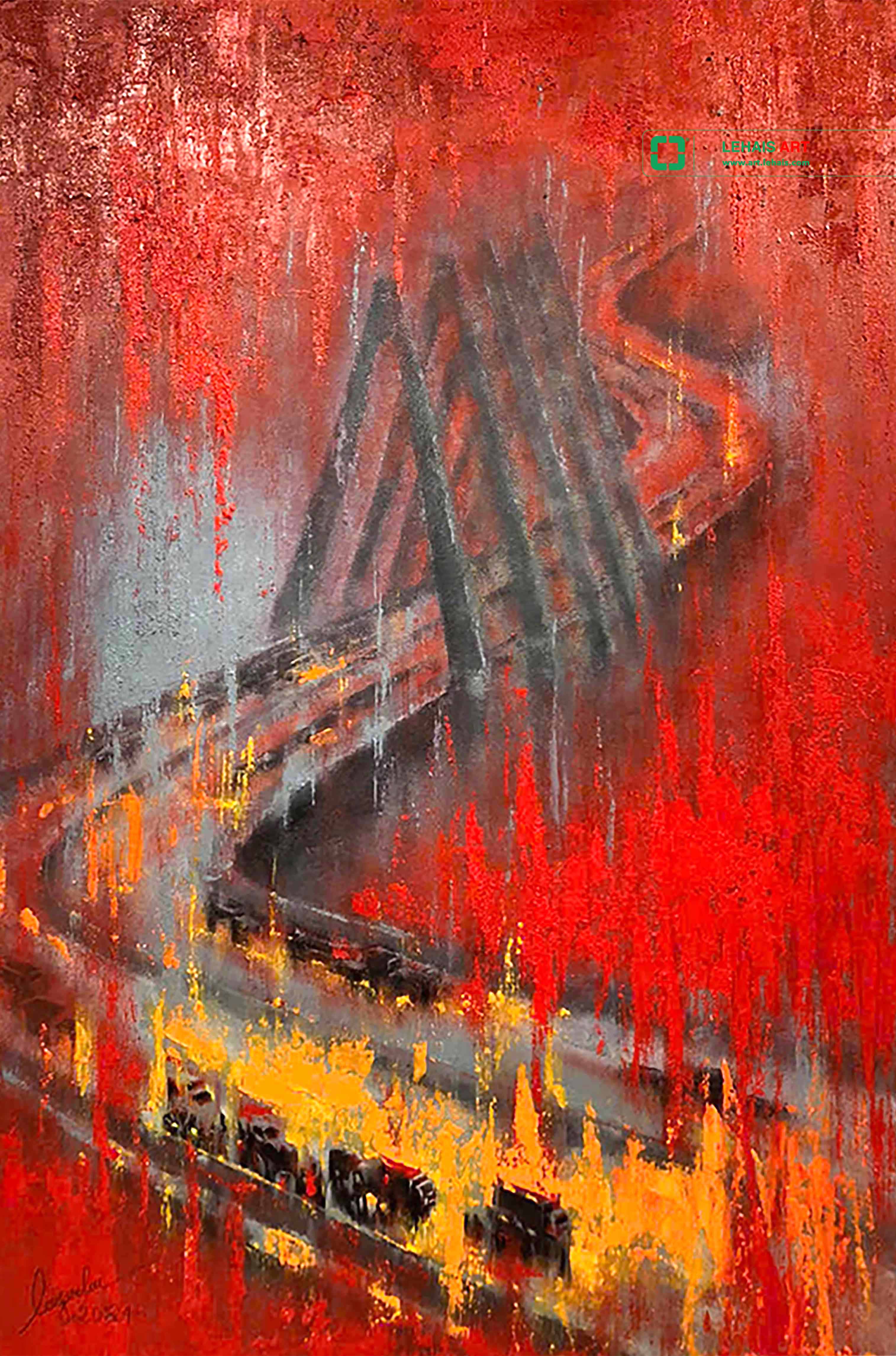 Modern abstract oil painting about solidarity in natural disasters and floods - TSD780LHART