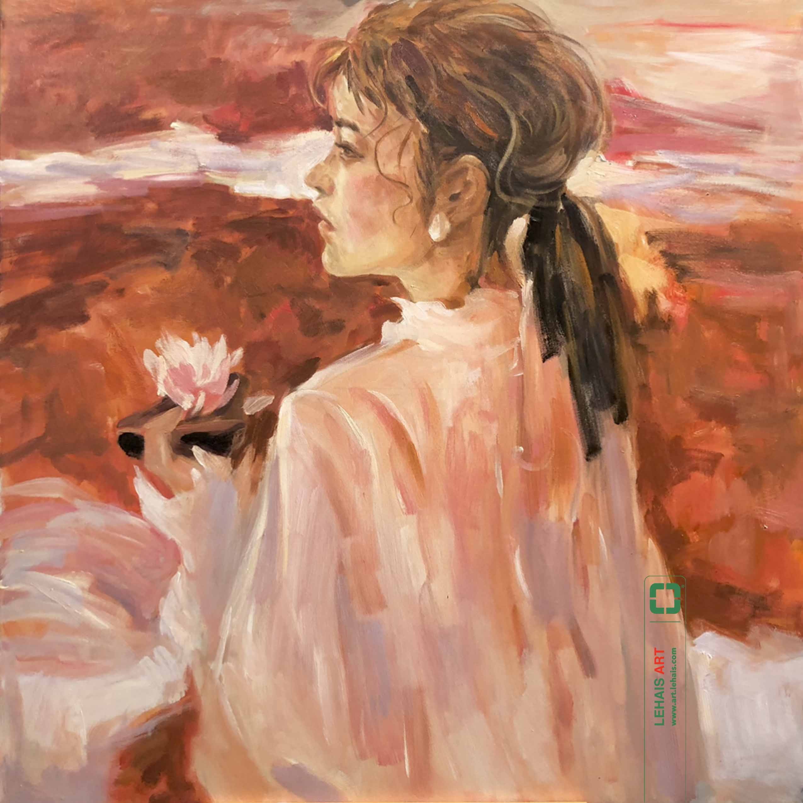 Tranh sơn dầu thiếu nữ vẽ theo phong cách hiện đại - TSD797LHAR